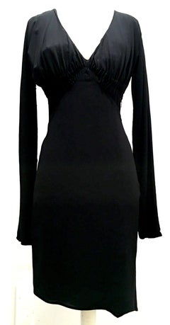 2003 Italian Silk Long Sleeve Deep Plunge Black Dress By Tom Ford For Gucci-42