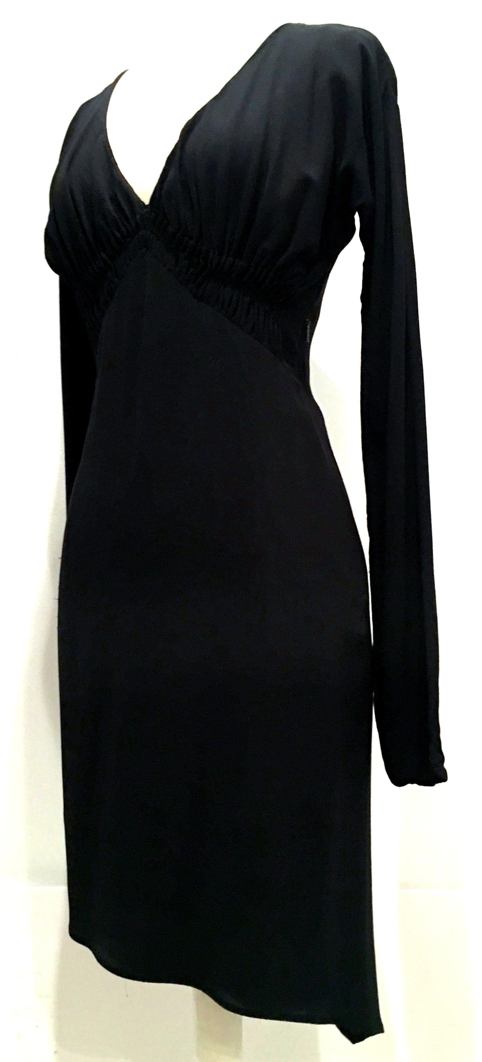 Women's or Men's 2003 Italian Silk Long Sleeve Deep Plunge Black Dress By Tom Ford For Gucci-42 For Sale