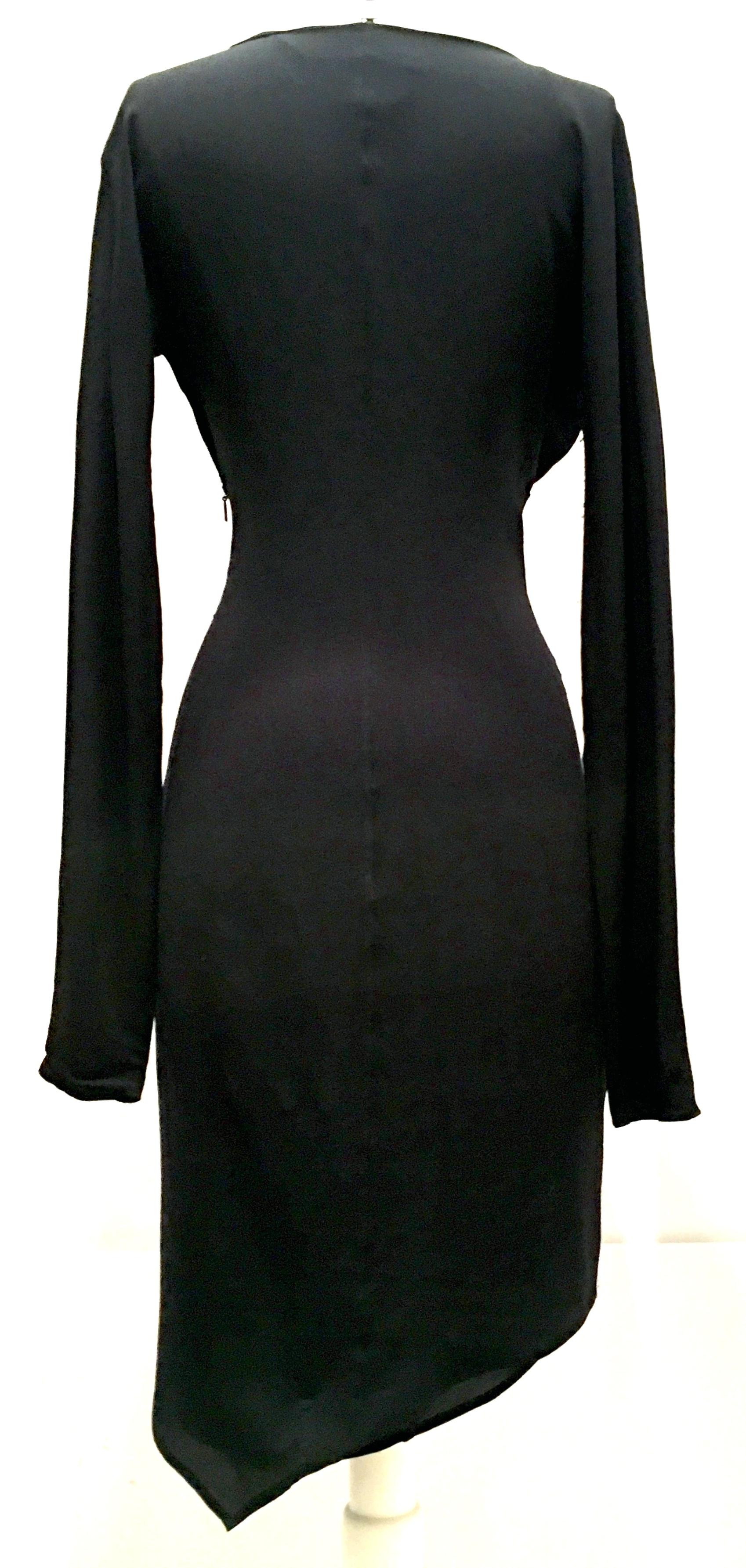 2003 Italian Silk Long Sleeve Deep Plunge Black Dress By Tom Ford For Gucci-42 For Sale 1