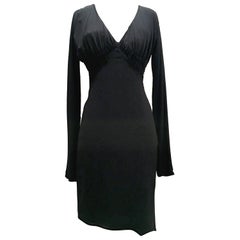 2003 Italian Silk Long Sleeve Deep Plunge Black Dress By Tom Ford For Gucci-42