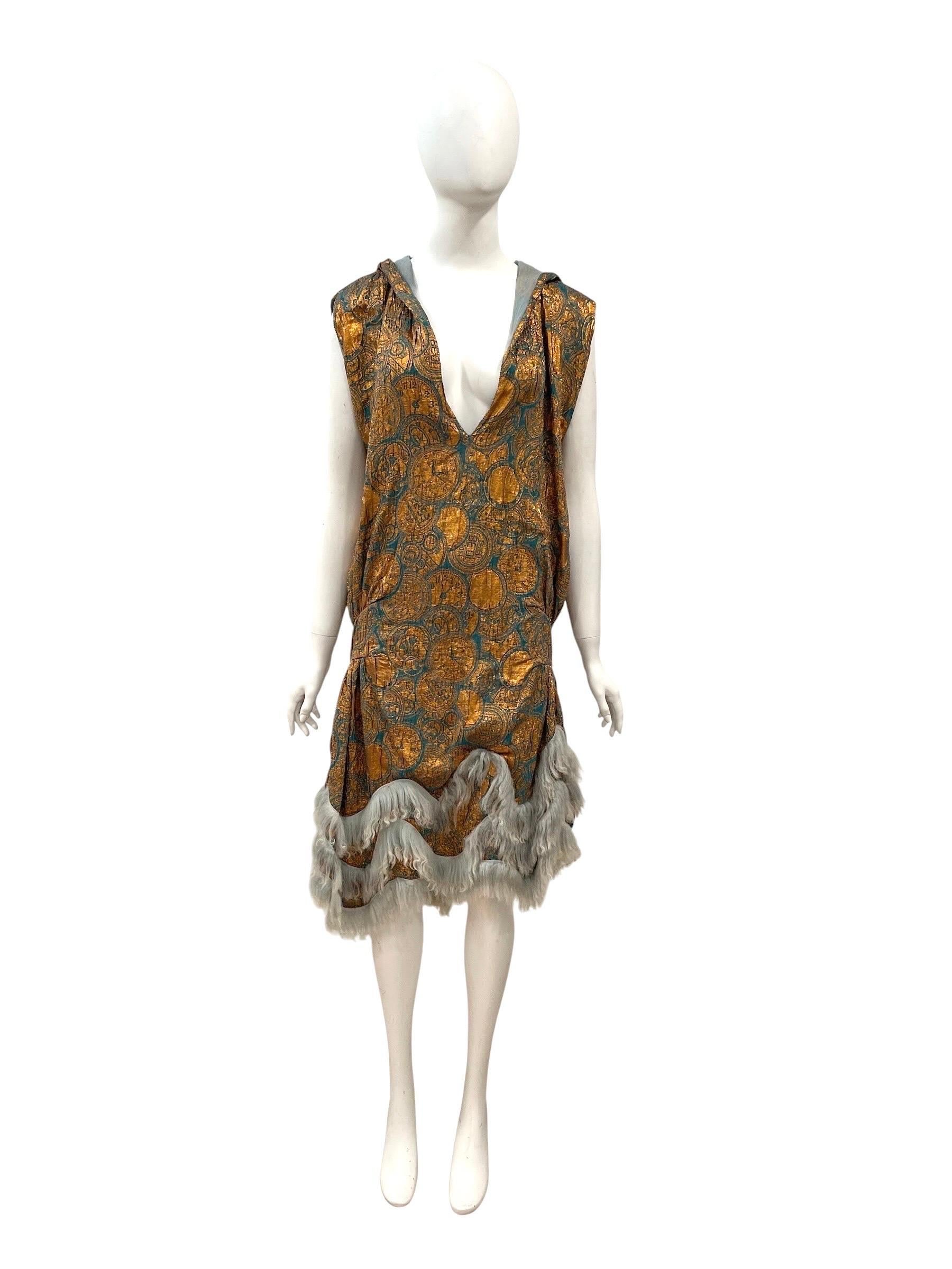2003 Jean Paul Gaultier Hooded Metallic Silk Dress For Sale at 1stDibs