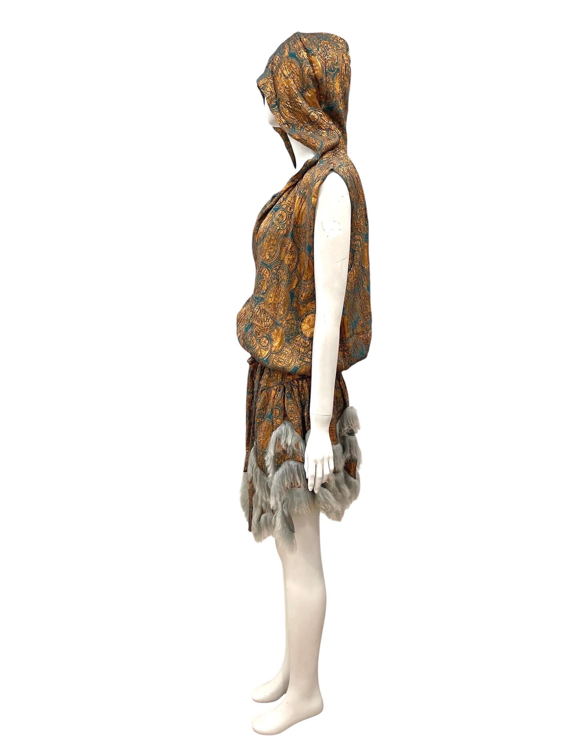 2003 Jean Paul Gaultier Hooded Metallic Silk Dress For Sale at 1stDibs