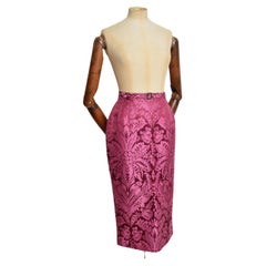 2003 John Galliano Runway Raspberry Pink Damask Jacquard High Waist Pencil Skirt