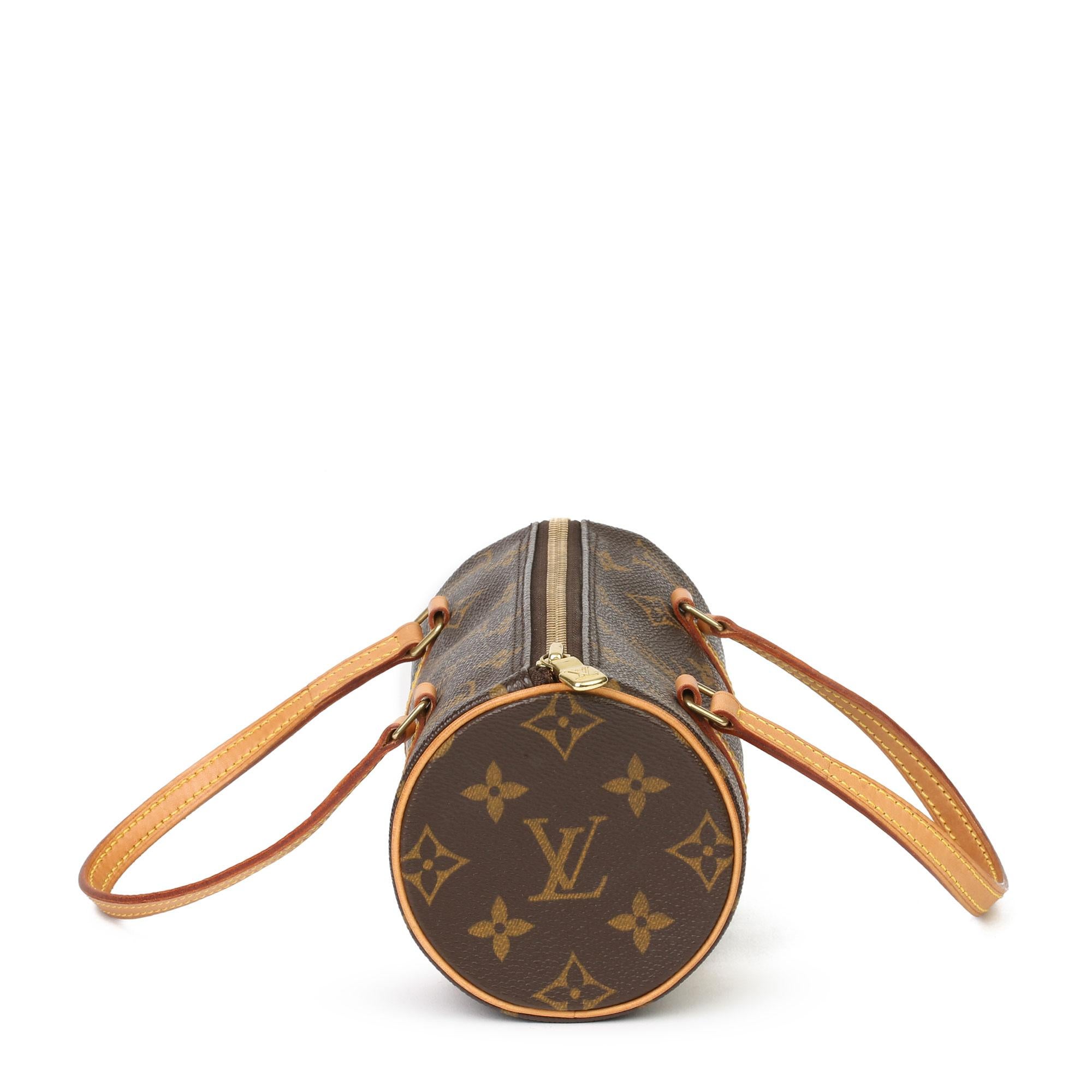 LOUIS VUITTON
Brown Monogram Coated Canvas & Vachetta Leather Mini Papillion

Serial Number: DU0023 
Age (Circa): 2003
Authenticity Details: Date Stamp (Made in France) 
Gender: Ladies
Type: Tote

Colour: Brown
Hardware: Golden Brass
Material(s):