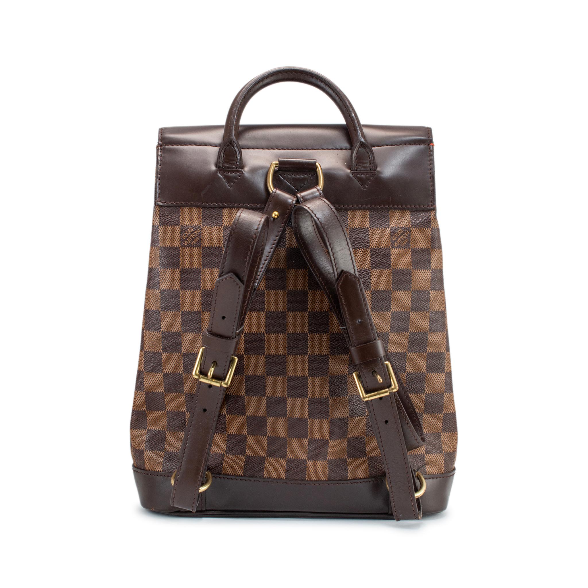 Black 2003 Louis Vuitton N51132 Damier Ebene Soho Canvas Leather Backpack For Sale