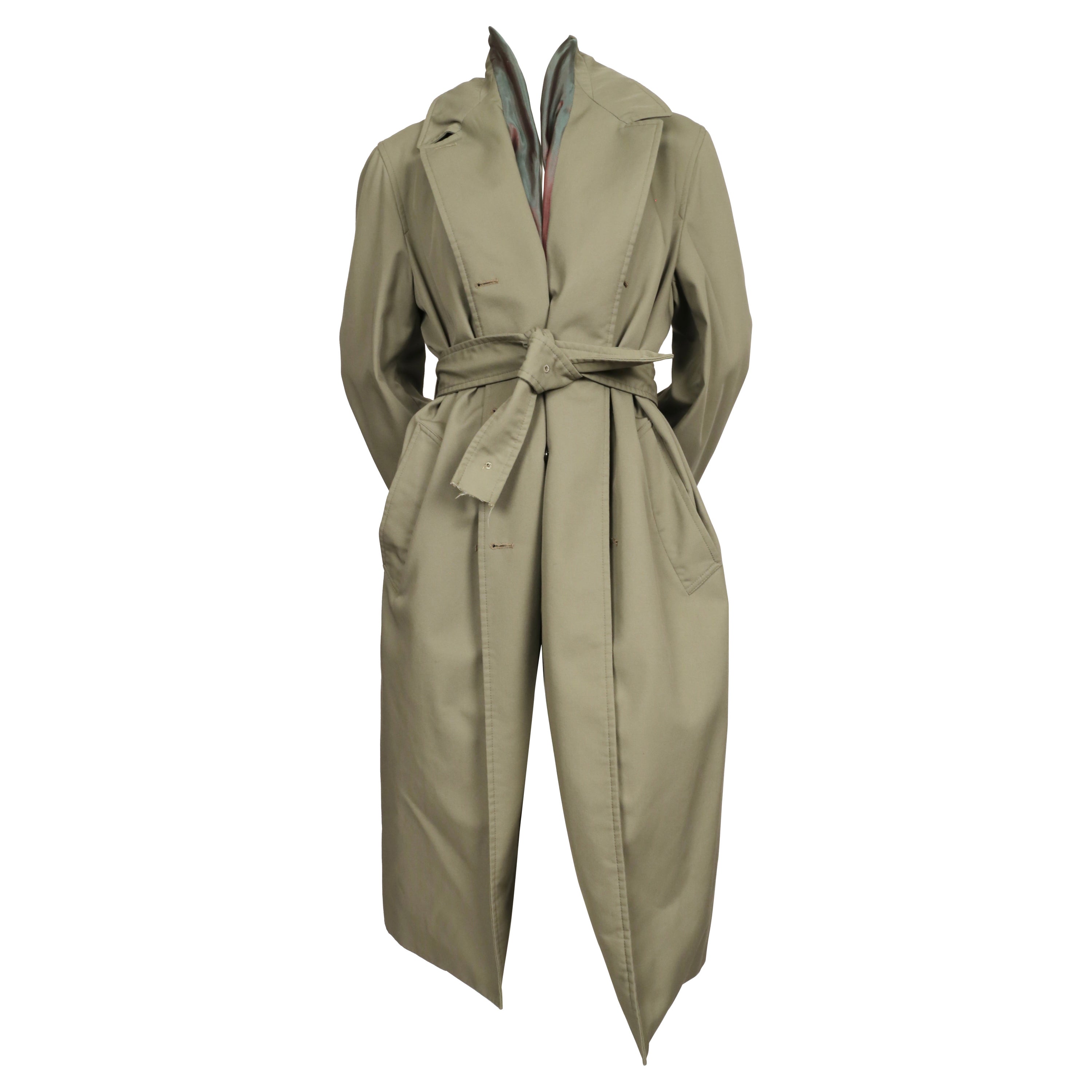 2003 MARGIELA RUNWAY trench coat with iridescent exposed lining and cut belt