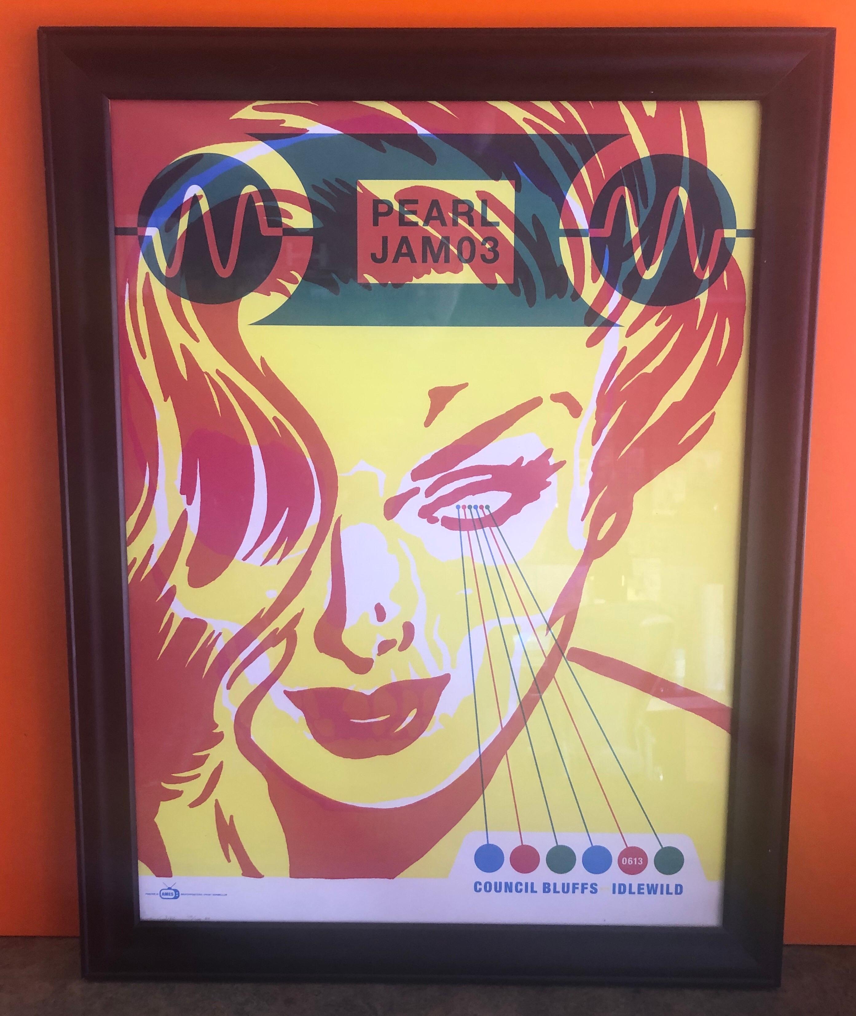 Highly collectible 2003 Pearl Jam concert poster live at the Mid-America Center in Council Bluffs, IA The concert took place on June 13, 2003. The screen print was designed by Ames Design and is signed in the lower left by the artist. It is from an