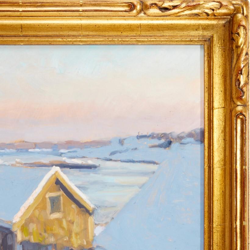 2003 Plein Air l auf Masonit Snow at Pigeon Cove - Eugene J. Quinn Jr. (Amerikanische Klassik) im Angebot