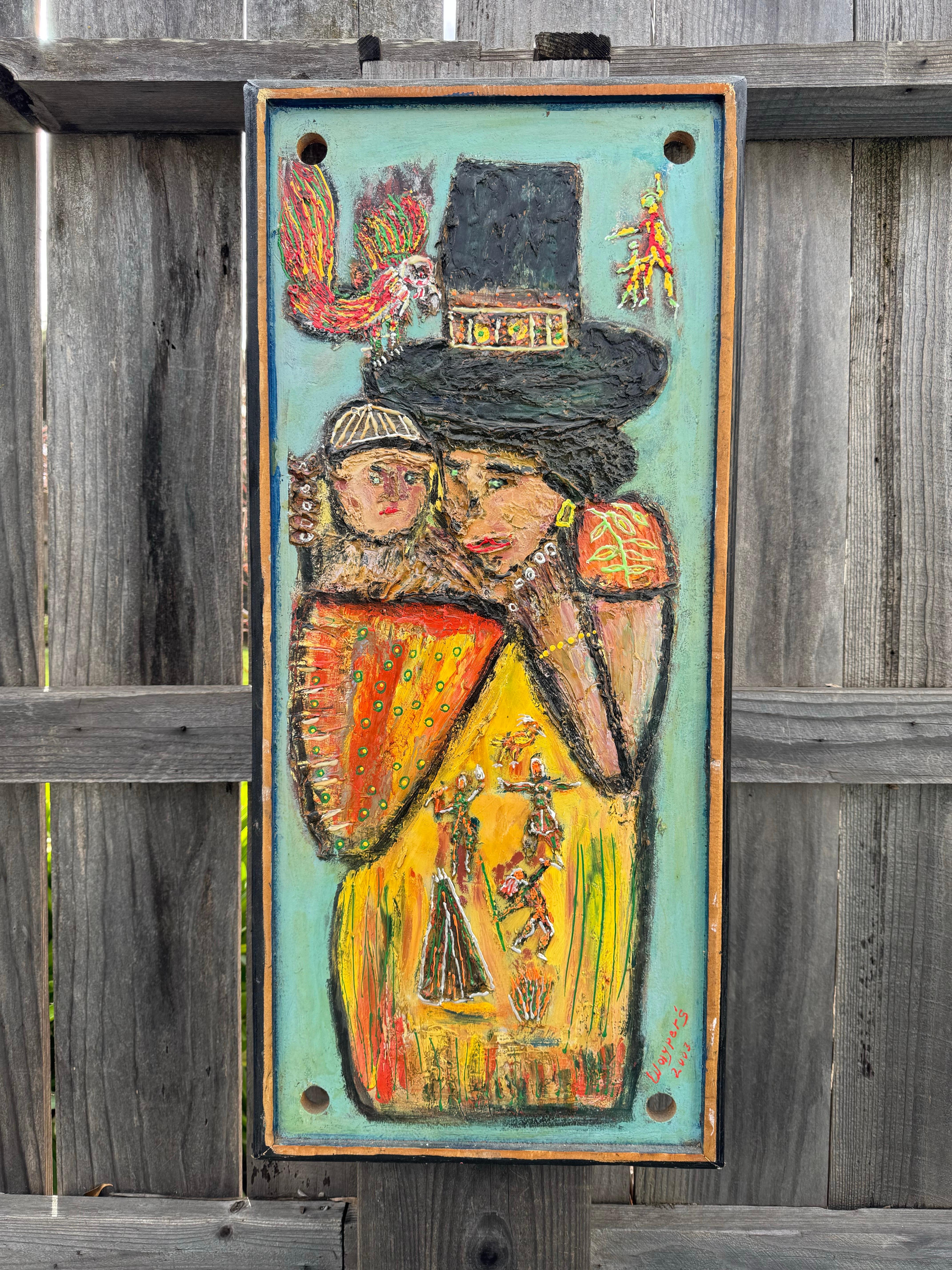 2003 Portrait of Mother With Child, Folk Art, Oil Painting on Board For Sale 5