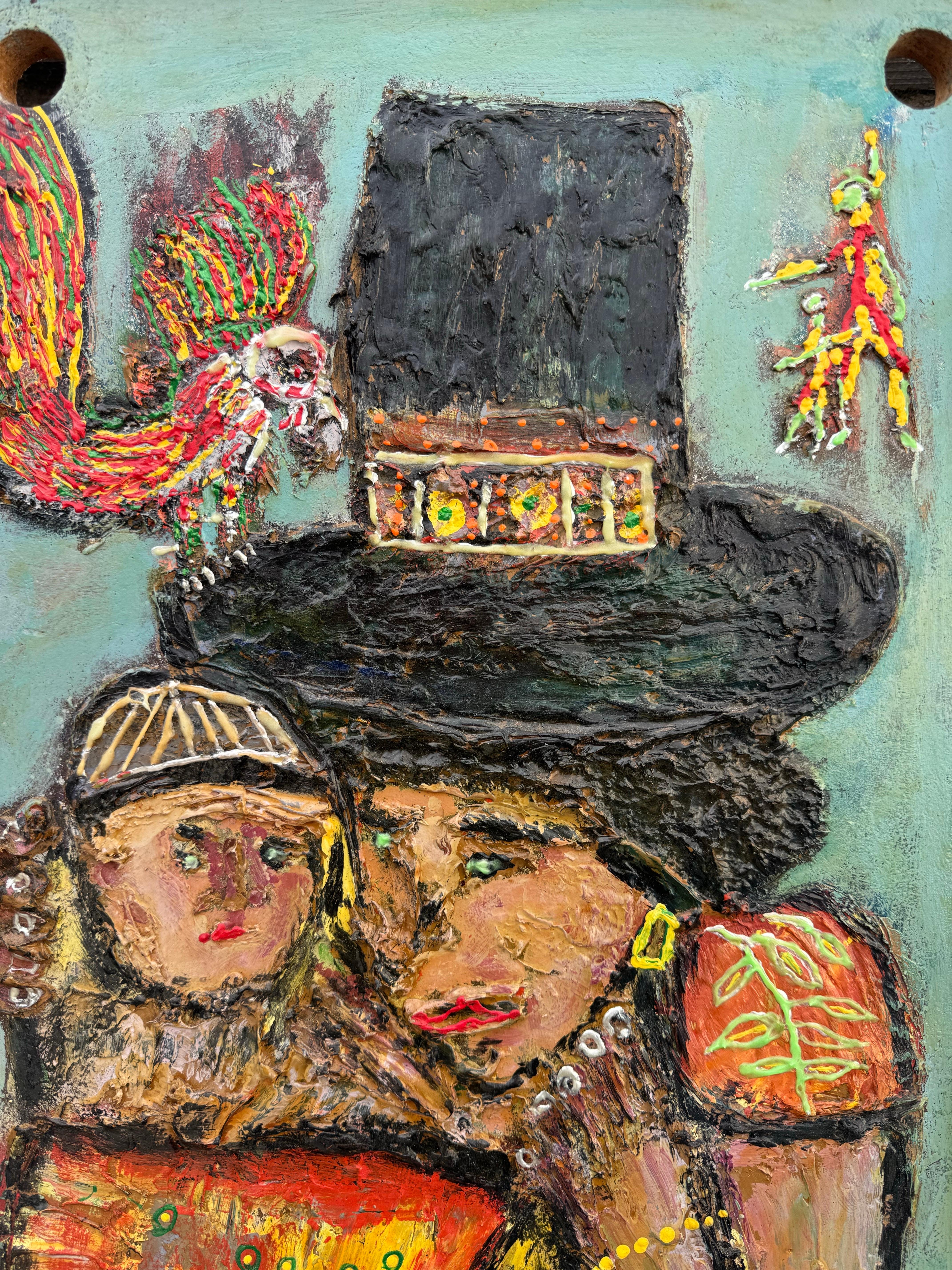 FOR SALE: Stunning Folk Art Oil Painting – Andean Woman & Child with Birds

Bring color and culture into your space with this marvelous folk art (outsider art) oil painting on a wood board. This vibrant and lively piece beautifully depicts a