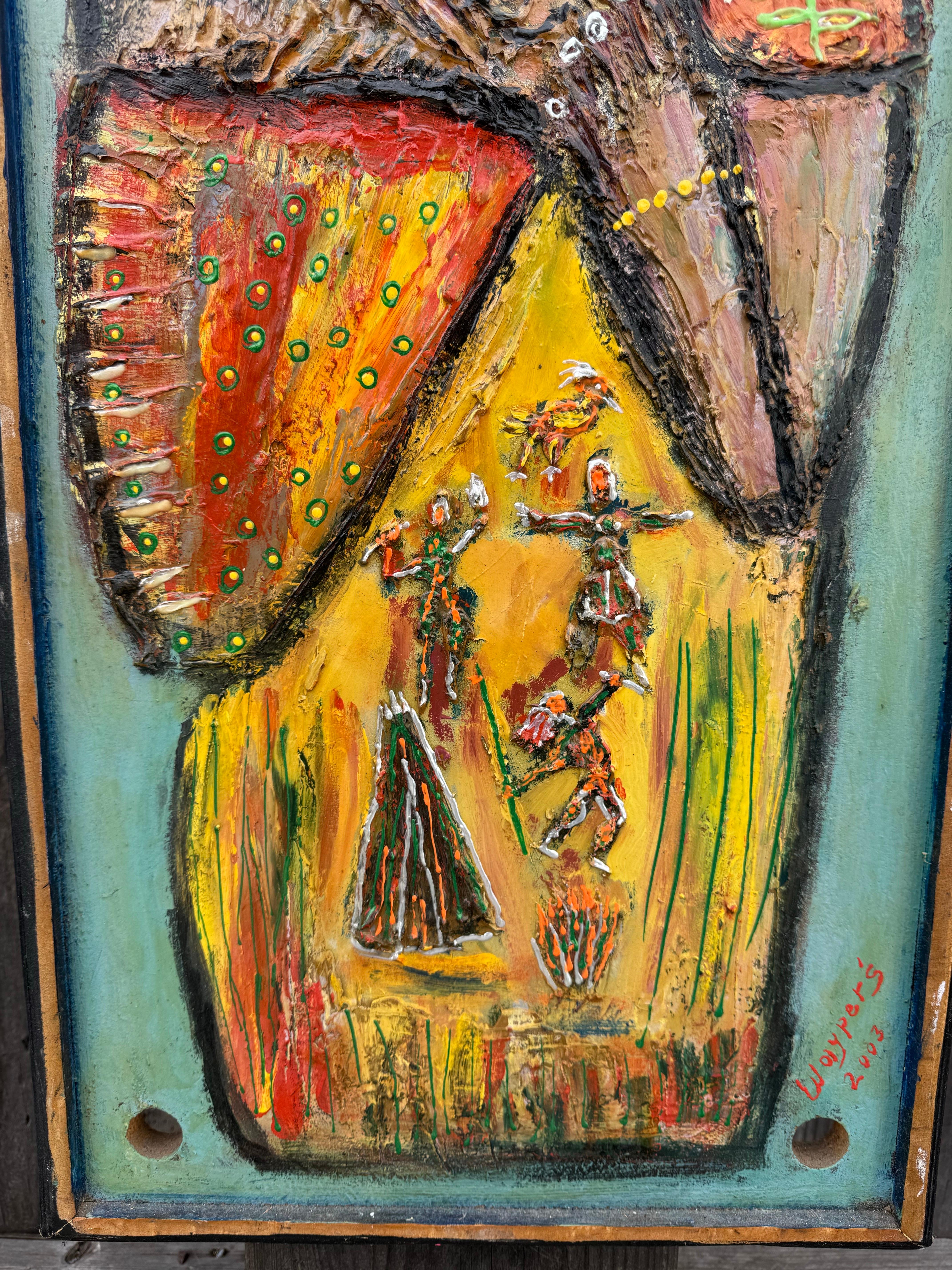 2003 Portrait of Mother With Child, Folk Art, Oil Painting on Board In Good Condition For Sale In San Carlos, CA