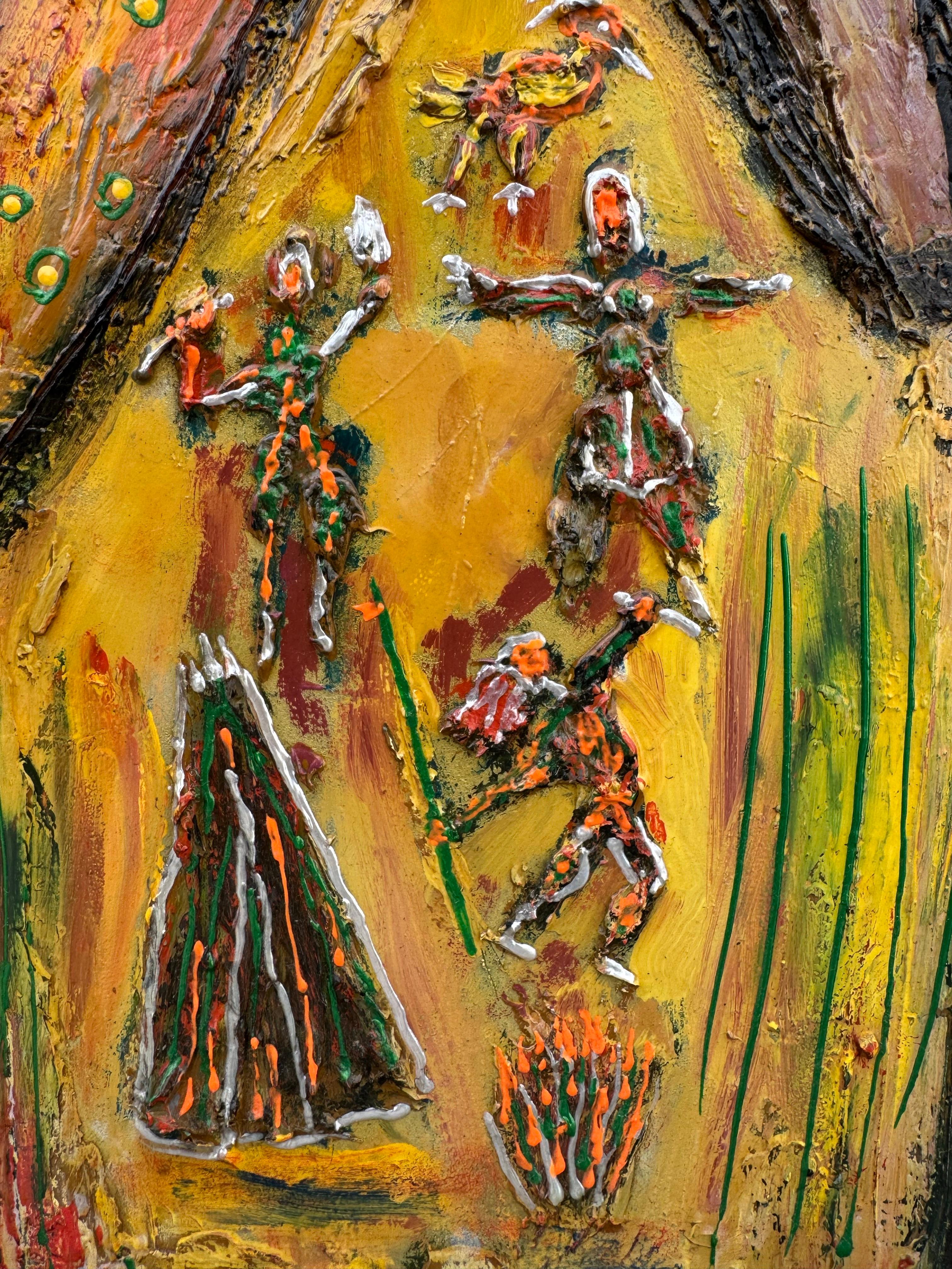 Contemporary 2003 Portrait of Mother With Child, Folk Art, Oil Painting on Board For Sale