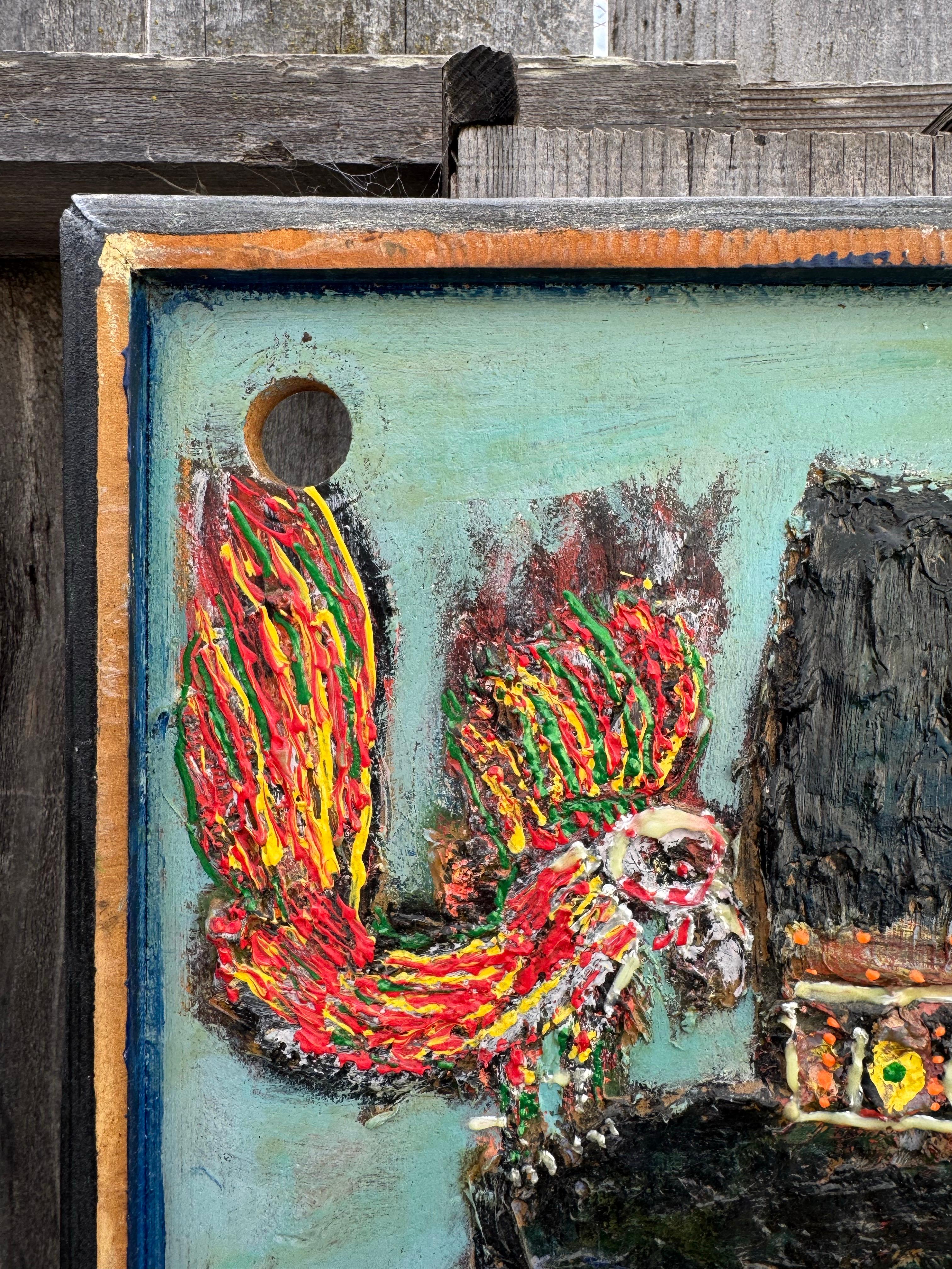 Wood 2003 Portrait of Mother With Child, Folk Art, Oil Painting on Board For Sale