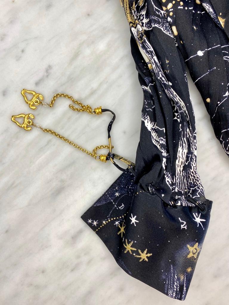 2003 Roberto Cavalli Astrology Charm Print Black Wrinkled Silk Blouse 5