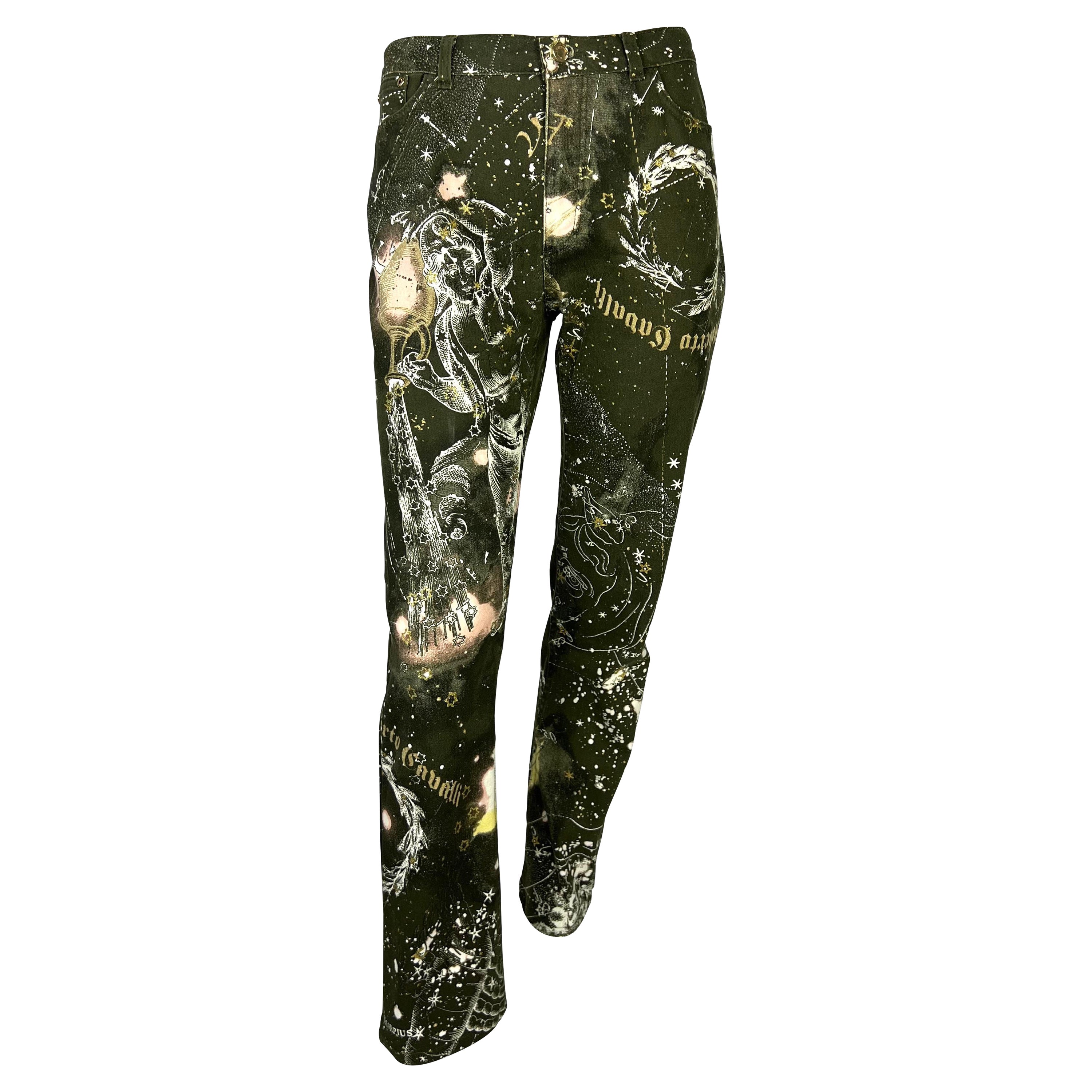 2003 Roberto Cavalli Astrology Logo Print Horoscope Stretch Jeans Pants