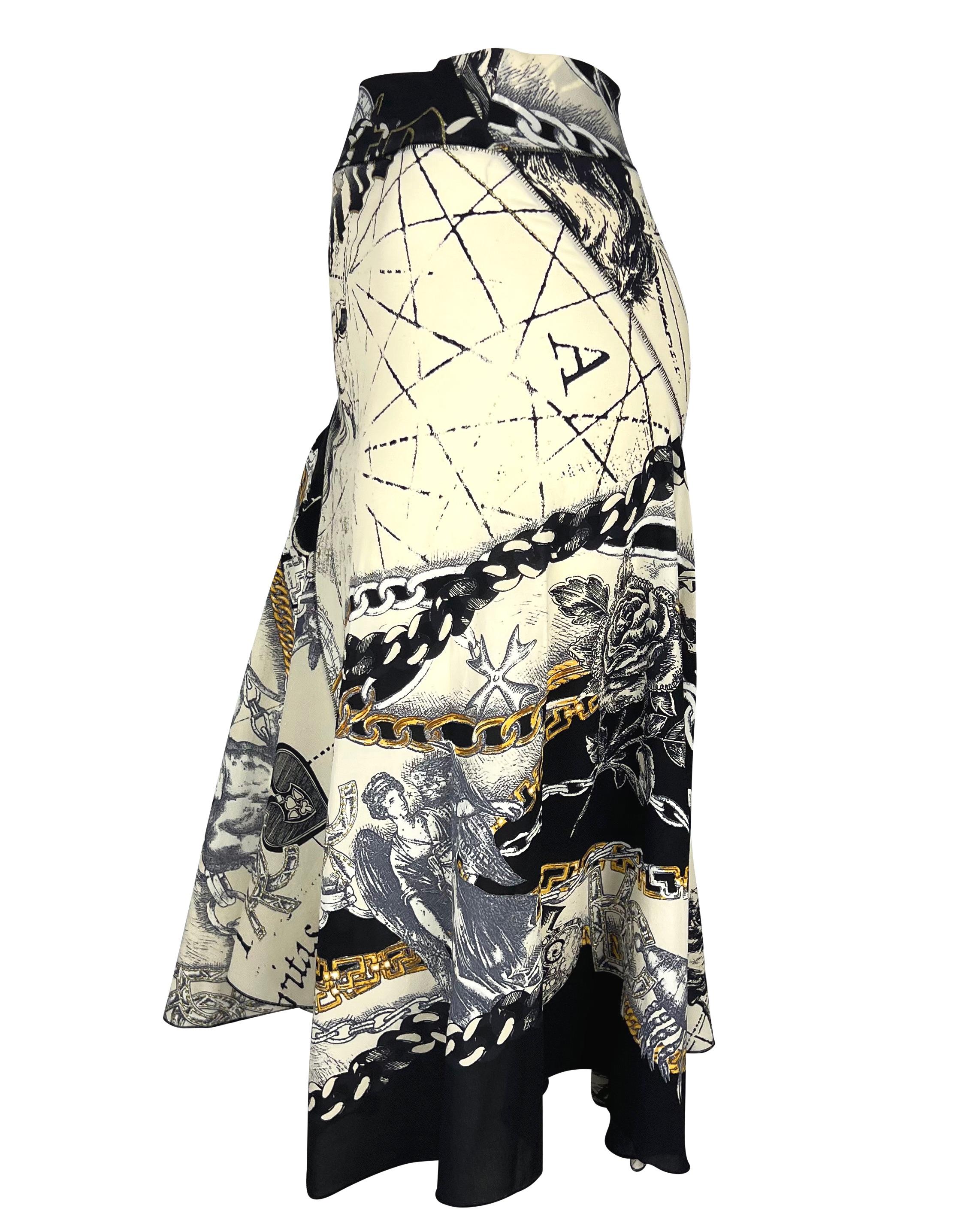 2003 Roberto Cavalli Astrology Logo Print White Stretch Flare Skirt In Excellent Condition In West Hollywood, CA