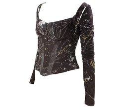 2003 Roberto Cavalli Brown Astrology Corset Top Removable Sleeves