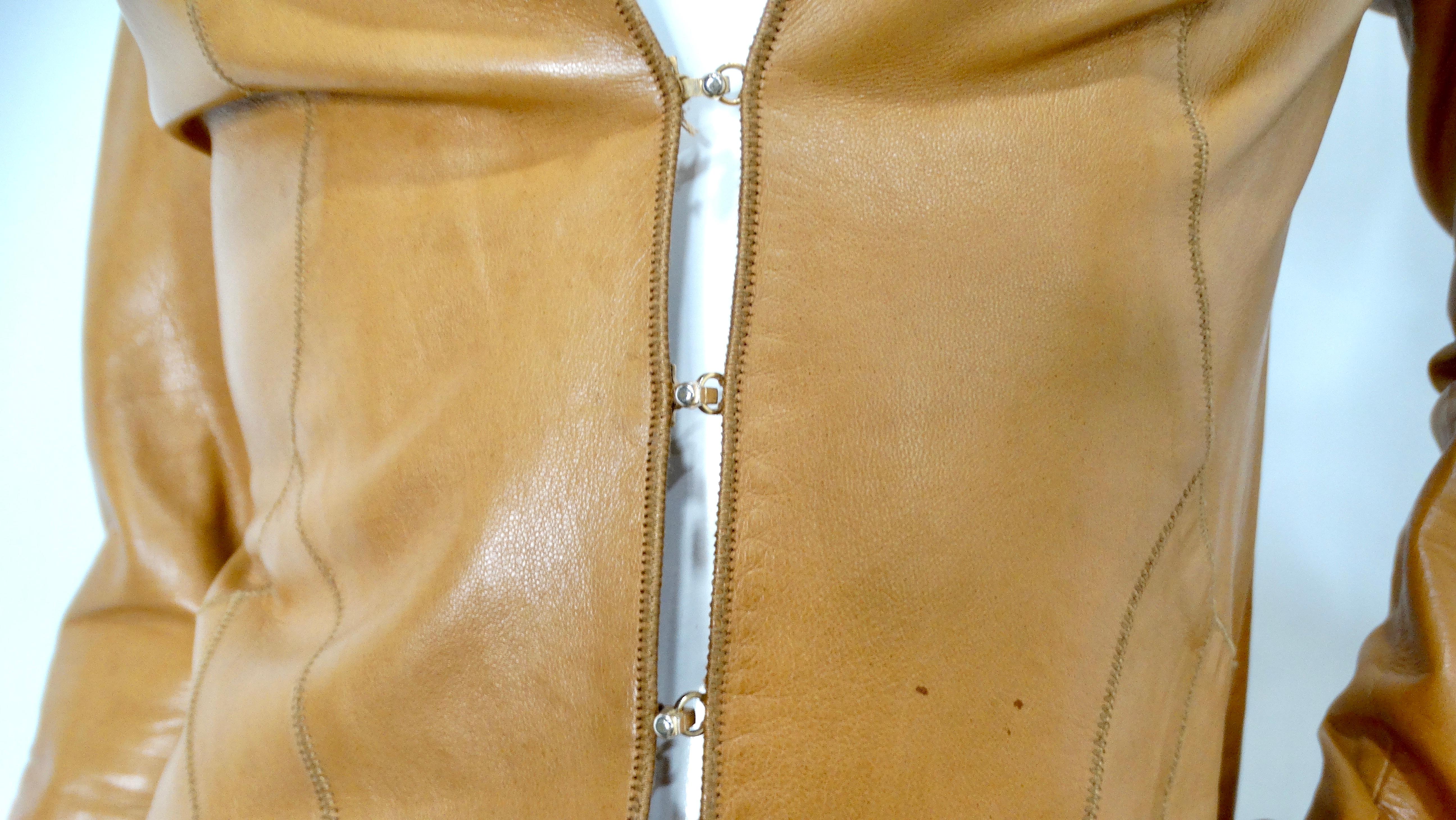 Women's 2003 Roberto Cavalli Brown Leather Jacket With Hand-Painted Butterfly Motif For Sale