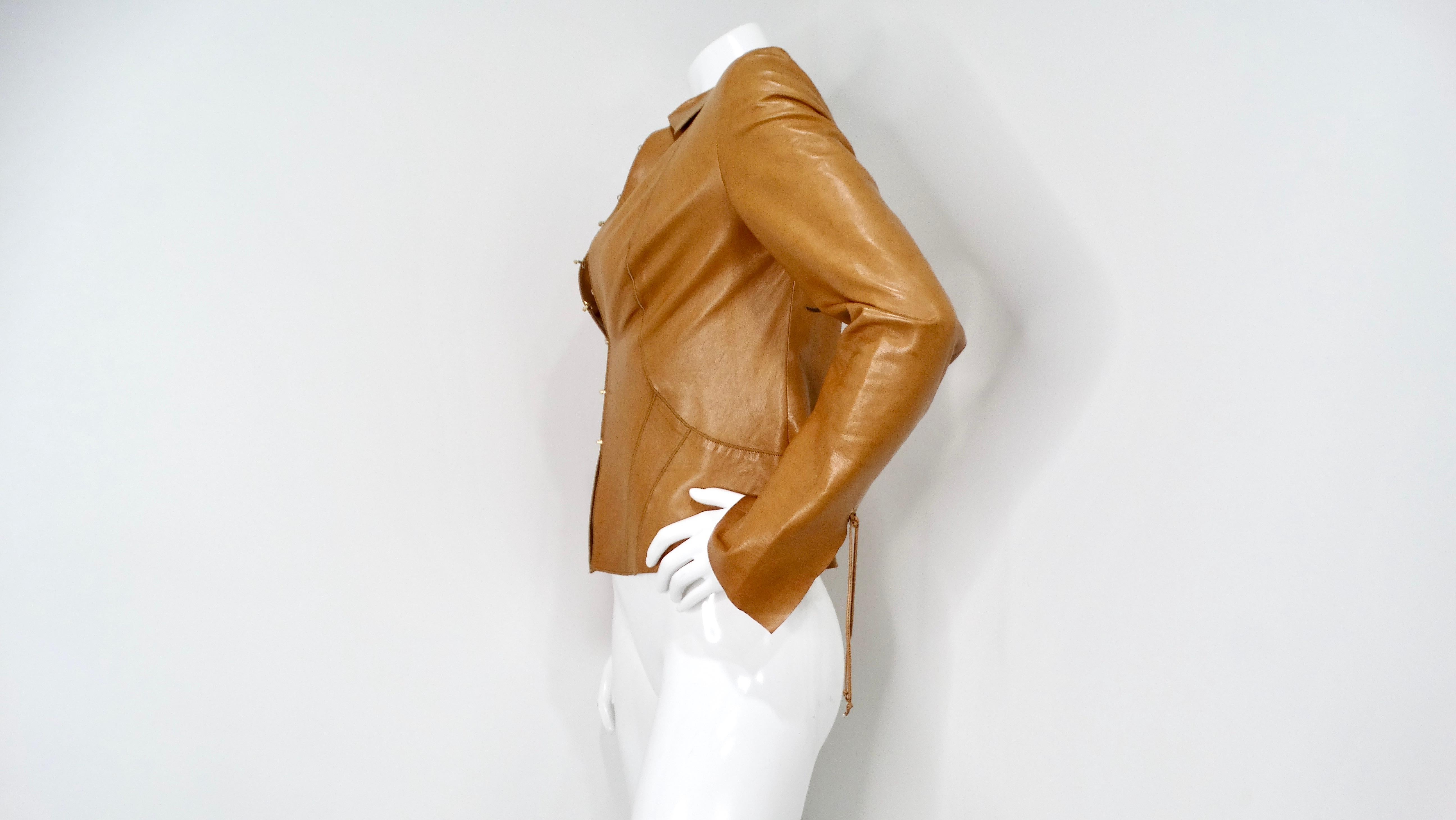 2003 Roberto Cavalli Brown Leather Jacket With Hand-Painted Butterfly Motif For Sale 1