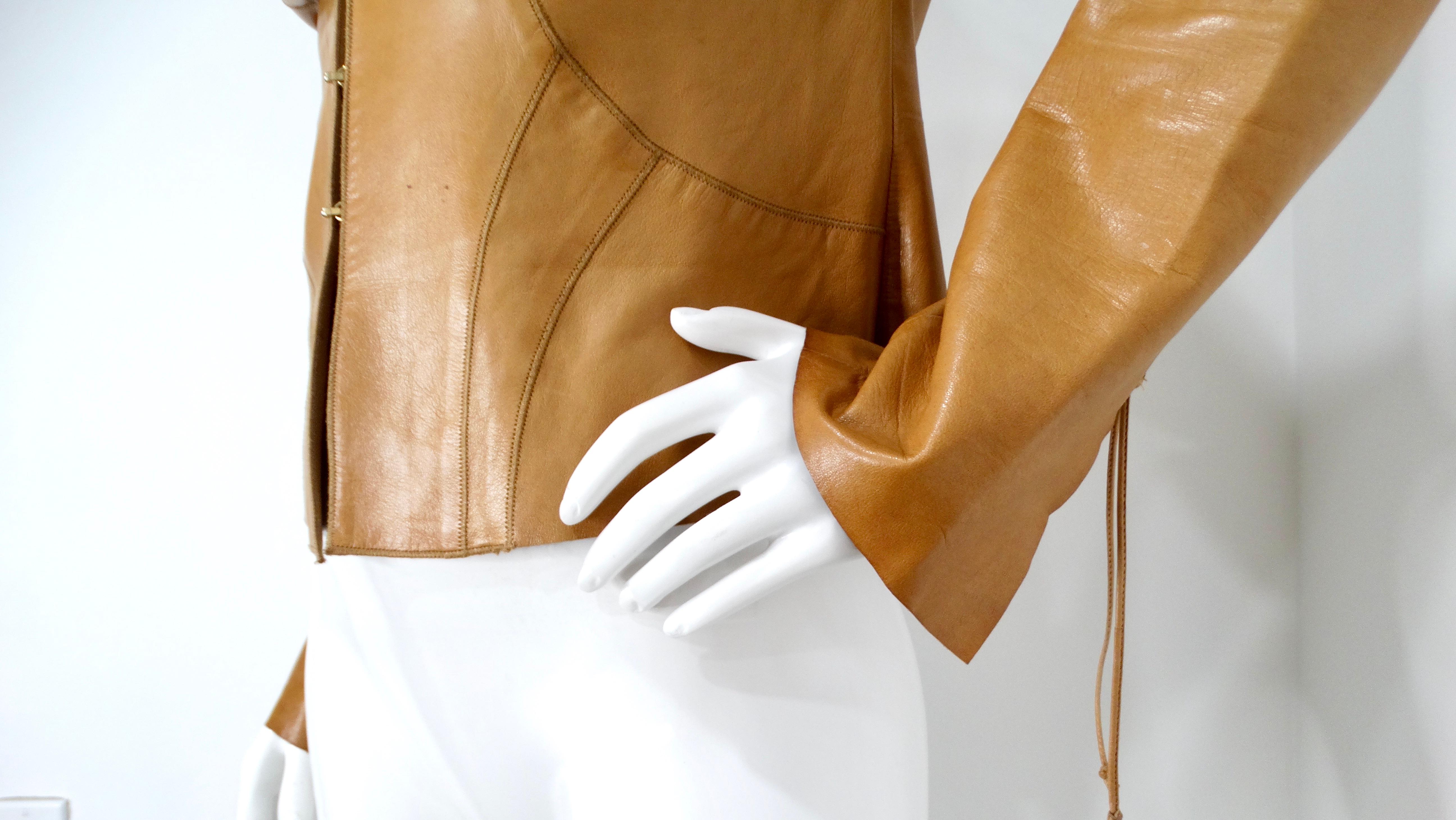 2003 Roberto Cavalli Brown Leather Jacket With Hand-Painted Butterfly Motif For Sale 2