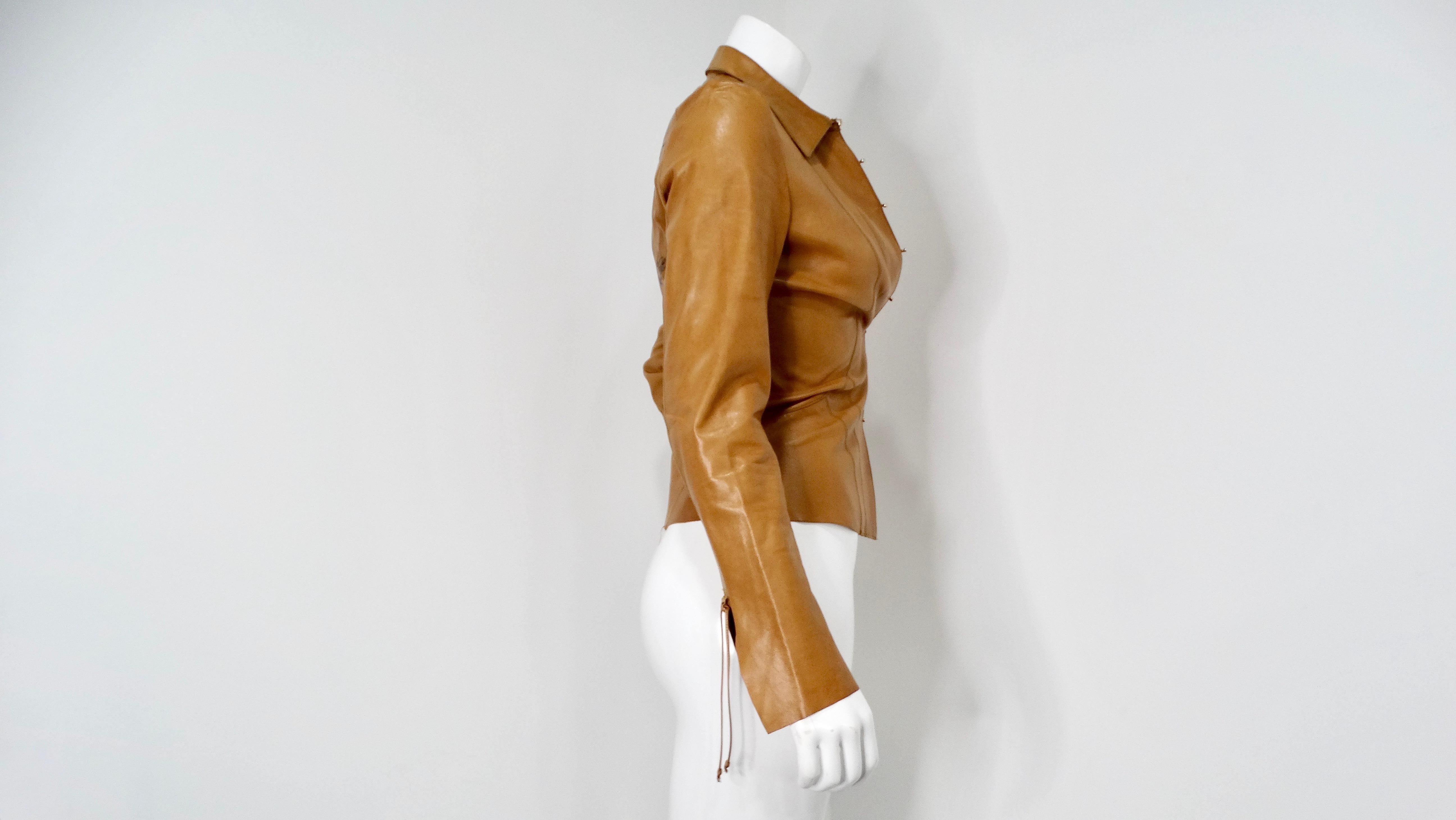 2003 Roberto Cavalli Brown Leather Jacket With Hand-Painted Butterfly Motif For Sale 4