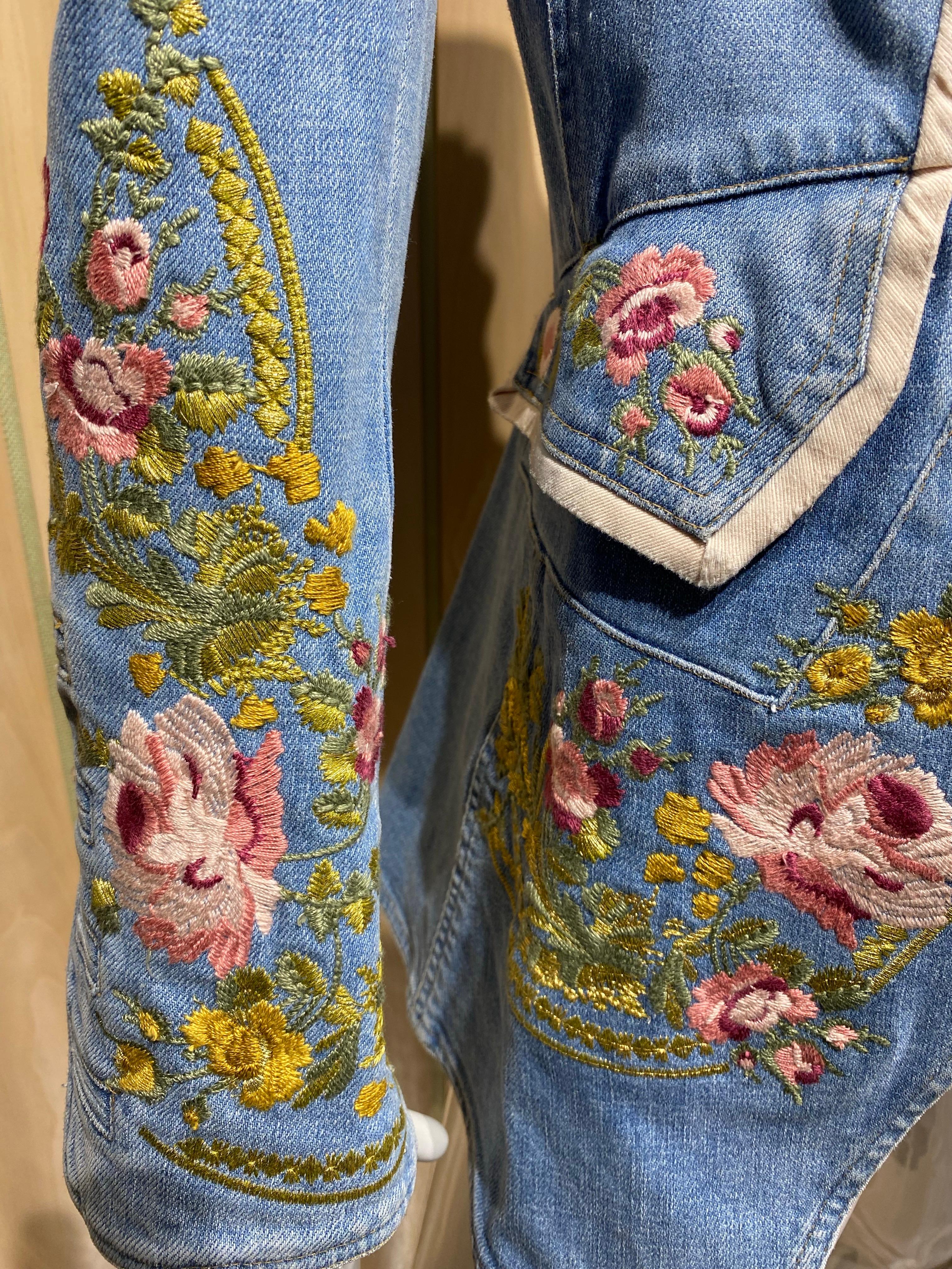 Gray 2003 Roberto Cavalli Embroidered Denim Jacket For Sale