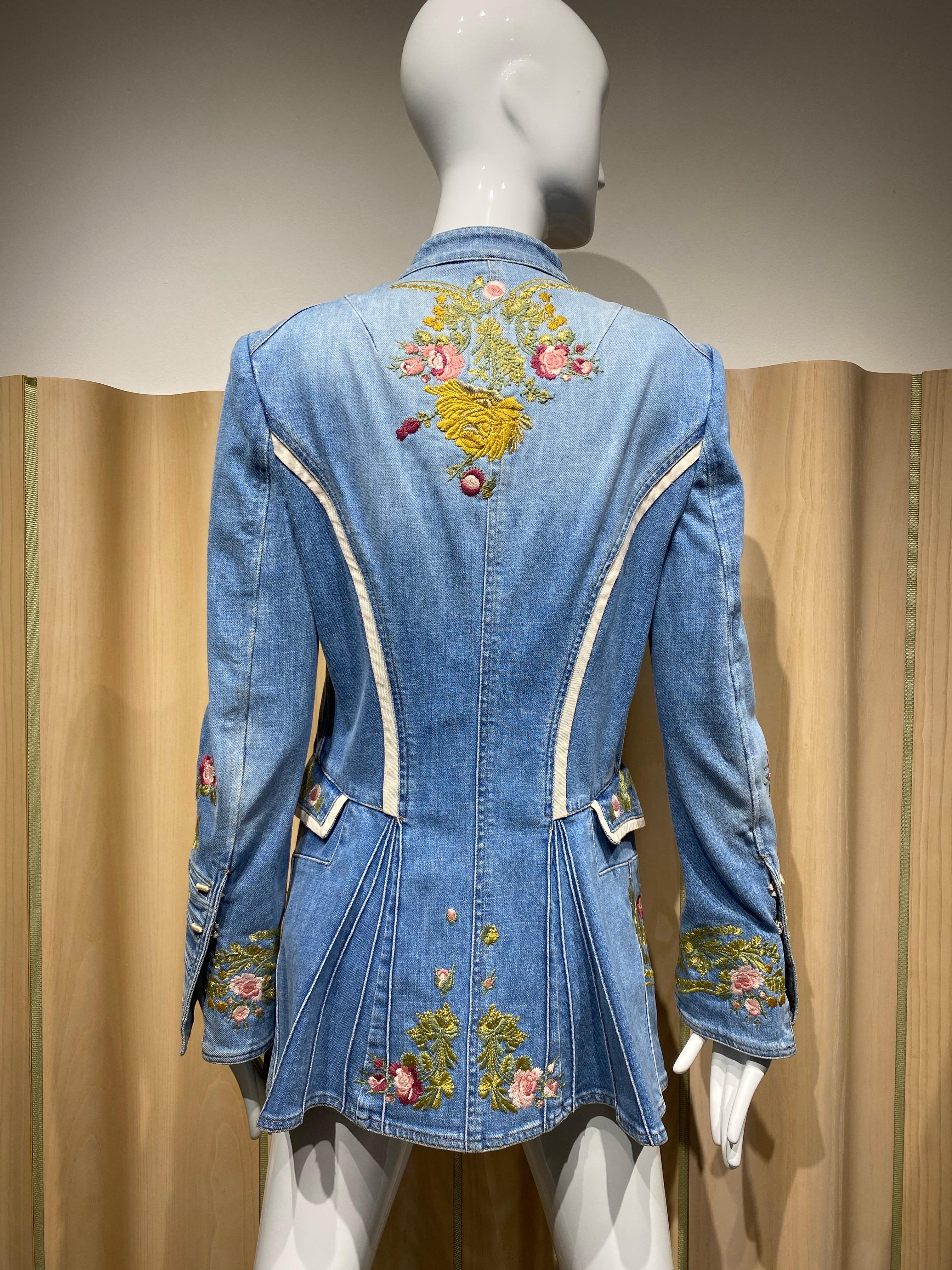 Women's or Men's 2003 Roberto Cavalli Embroidered Denim Jacket For Sale