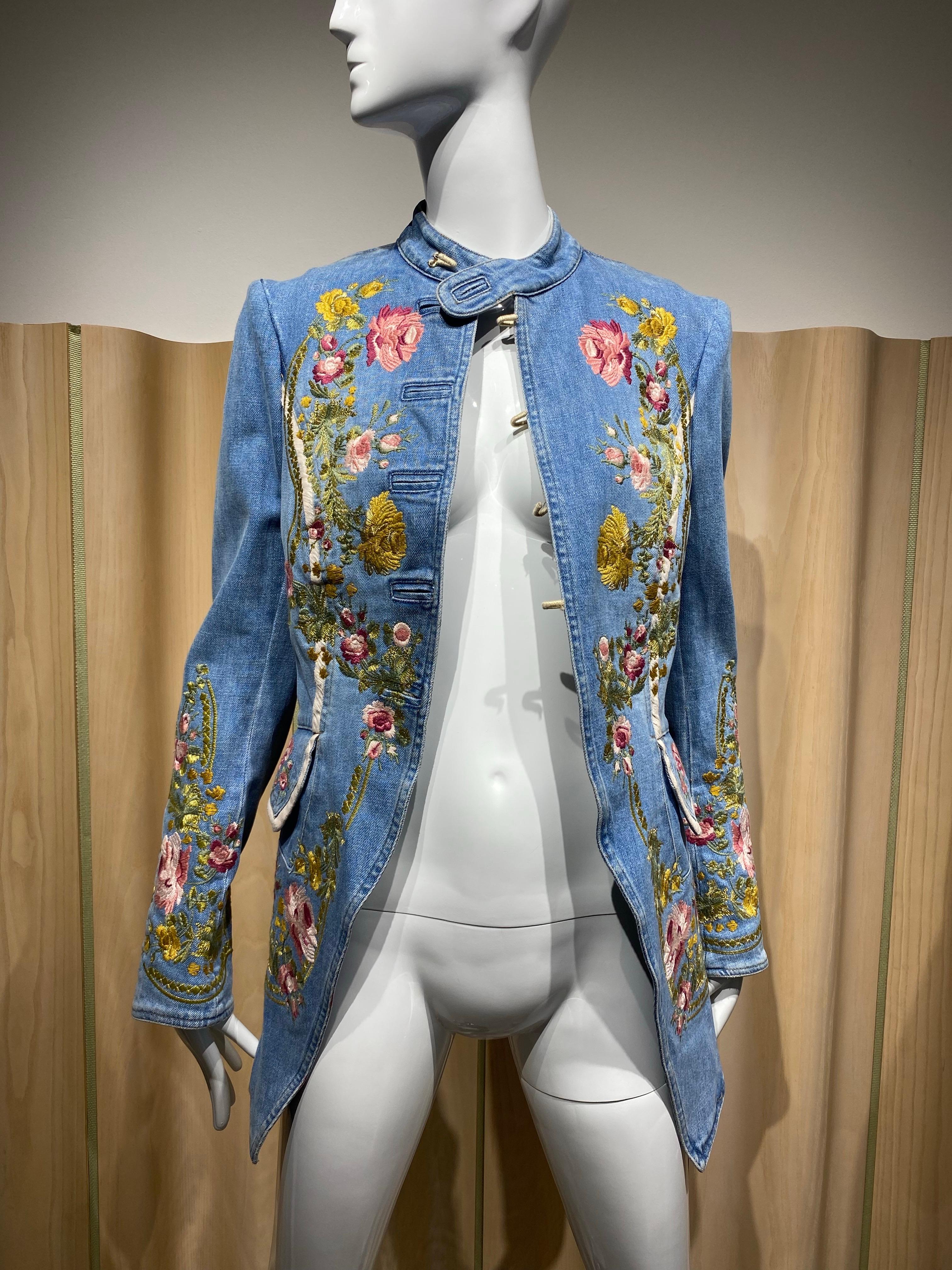 2003 Roberto Cavalli Embroidered Denim Jacket For Sale 1