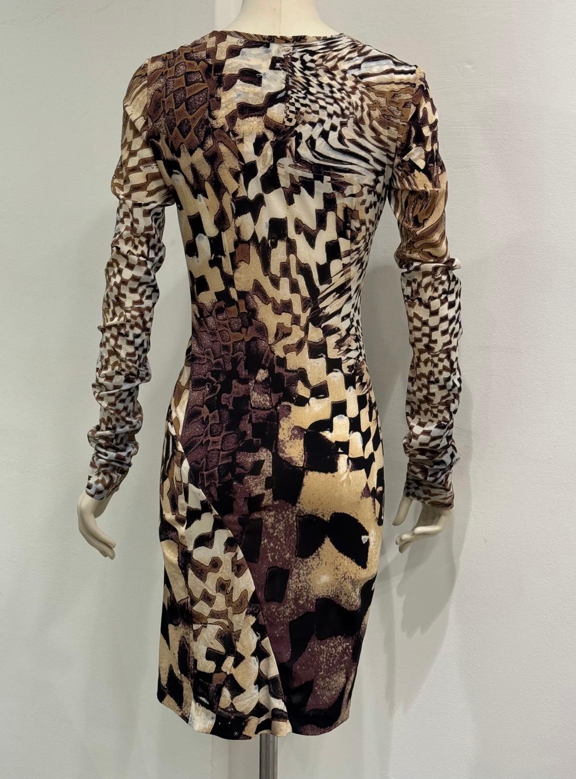 Beige 2003 Roberto Cavalli geometric psychedelic dress in vendita