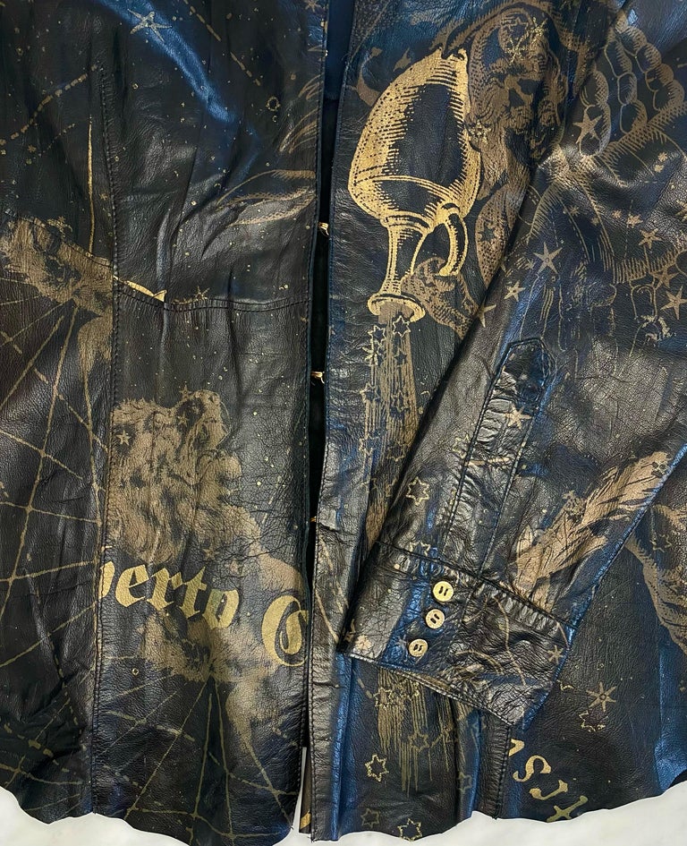 2003 Roberto Cavalli Leather Gold Astrology Print Hook Closure Top  For Sale 3