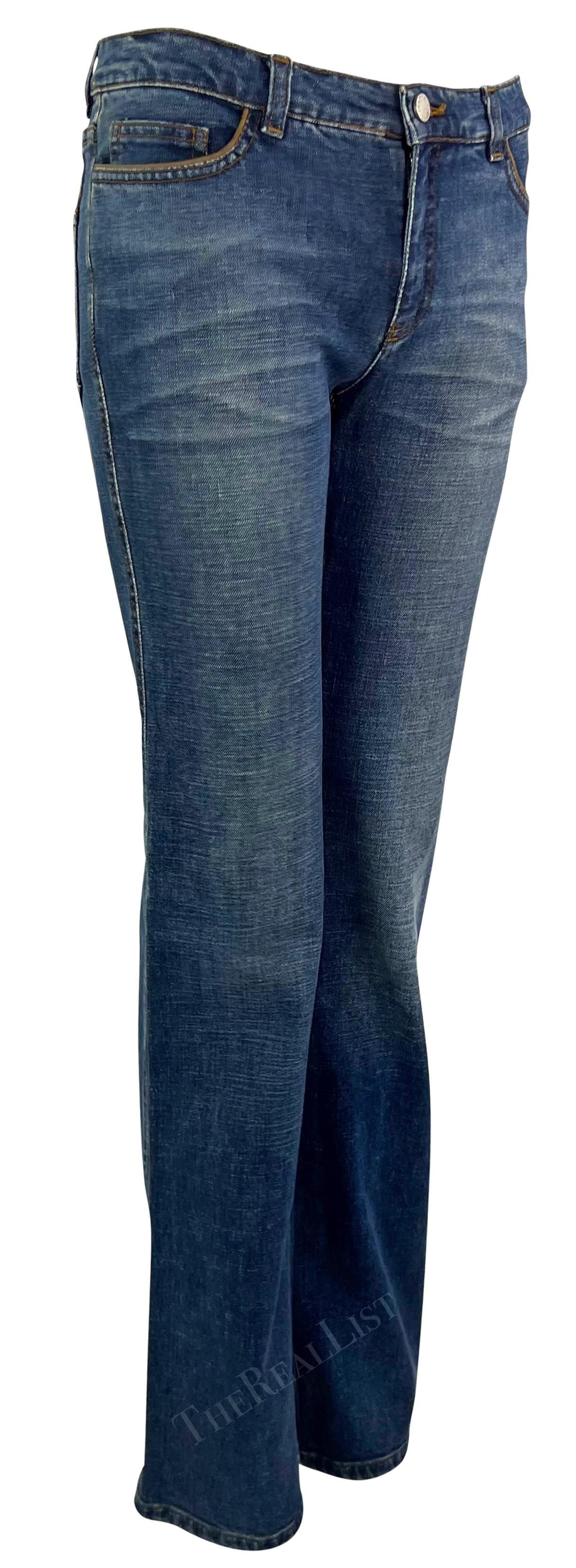 2003 Roberto Cavalli Hell gewaschene Jeans mit Lederaktem Akzent im Western-Stil Damen im Angebot