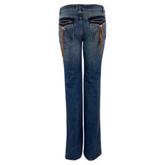 2003 Roberto Cavalli Light Wash Western-Style Leather Accent Jeans