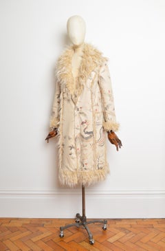 2003 Roberto Cavalli Shaggy Japanisches Design Boho Creme Penny Lane's Afghan Mantel