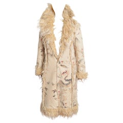 2003 Roberto Cavalli Shaggy Japanese Design Boho Cream Penny Lane Afghan Coat