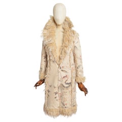 2003 Roberto Cavalli Shaggy Japanisches Design Boho Creme Penny Lane's Afghan Mantel