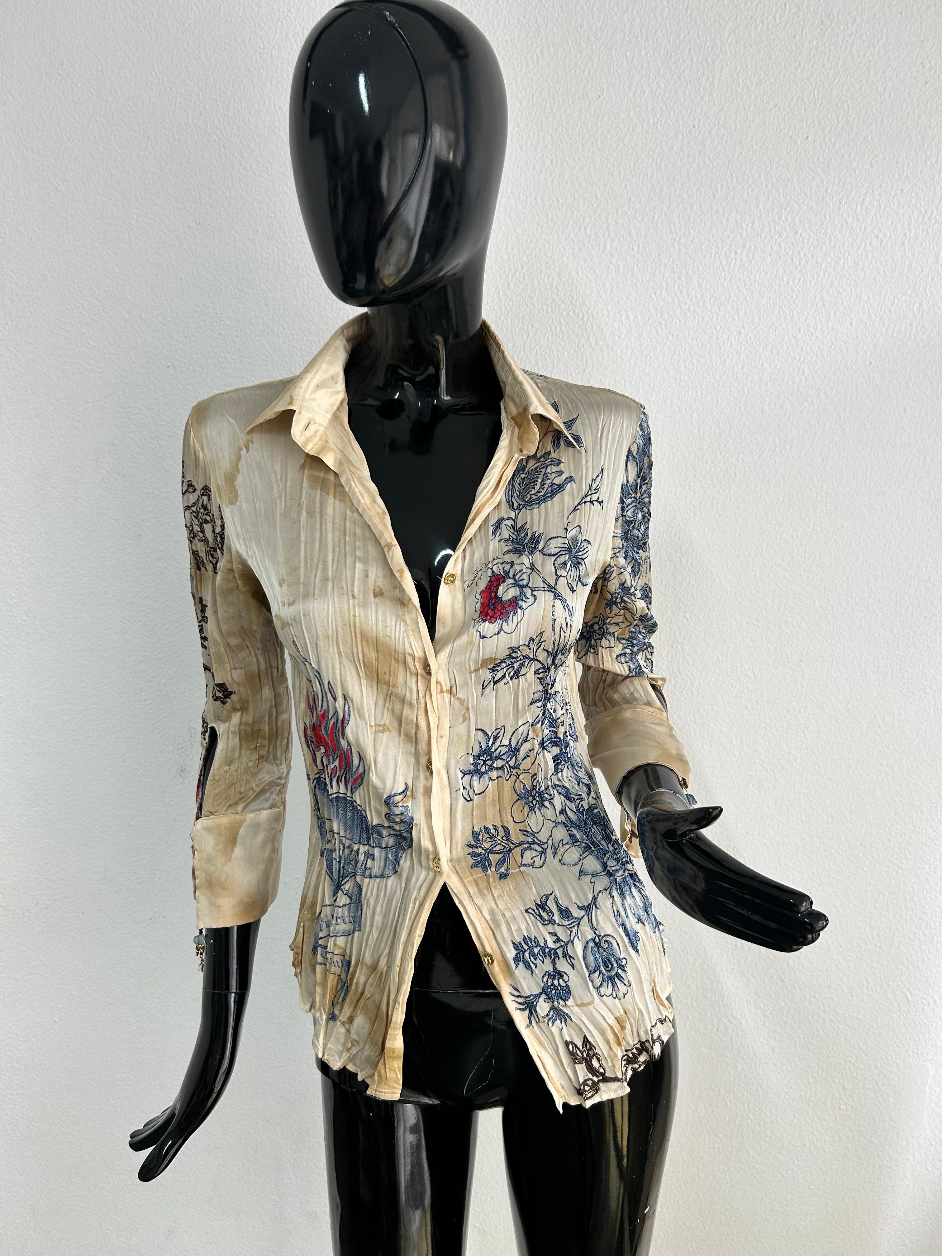 2003 Roberto Cavalli tattoo print silk shirt In New Condition For Sale In BARCELONA, ES
