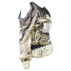2003 Roberto Cavalli White Stretch Astrology Print Open Shoulder Top
