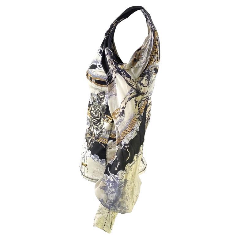 2003 Roberto Cavalli Weißes Oberteil aus Stretch mit Astrologie-Druck und offenen Schultern (Beige) im Angebot