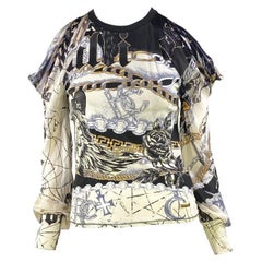 2003 Roberto Cavalli - Top a spalla aperta con stampa astrologica in bianco elasticizzato
