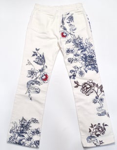 2003 Roberto Cavalli White Tattoo Style Print Jeans
