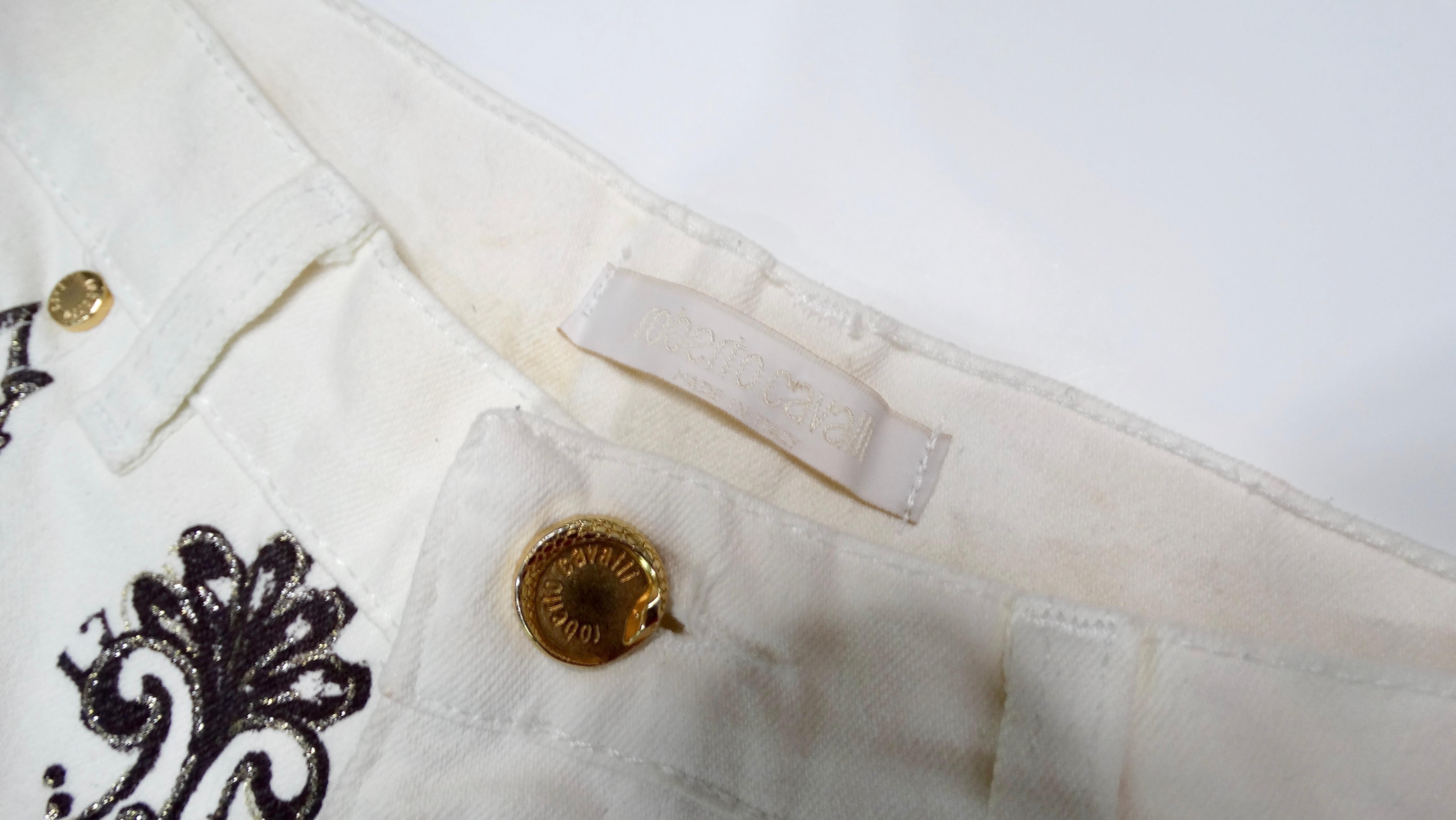 2003 Roberto Cavalli White Tattoo Style Print Jeans 1