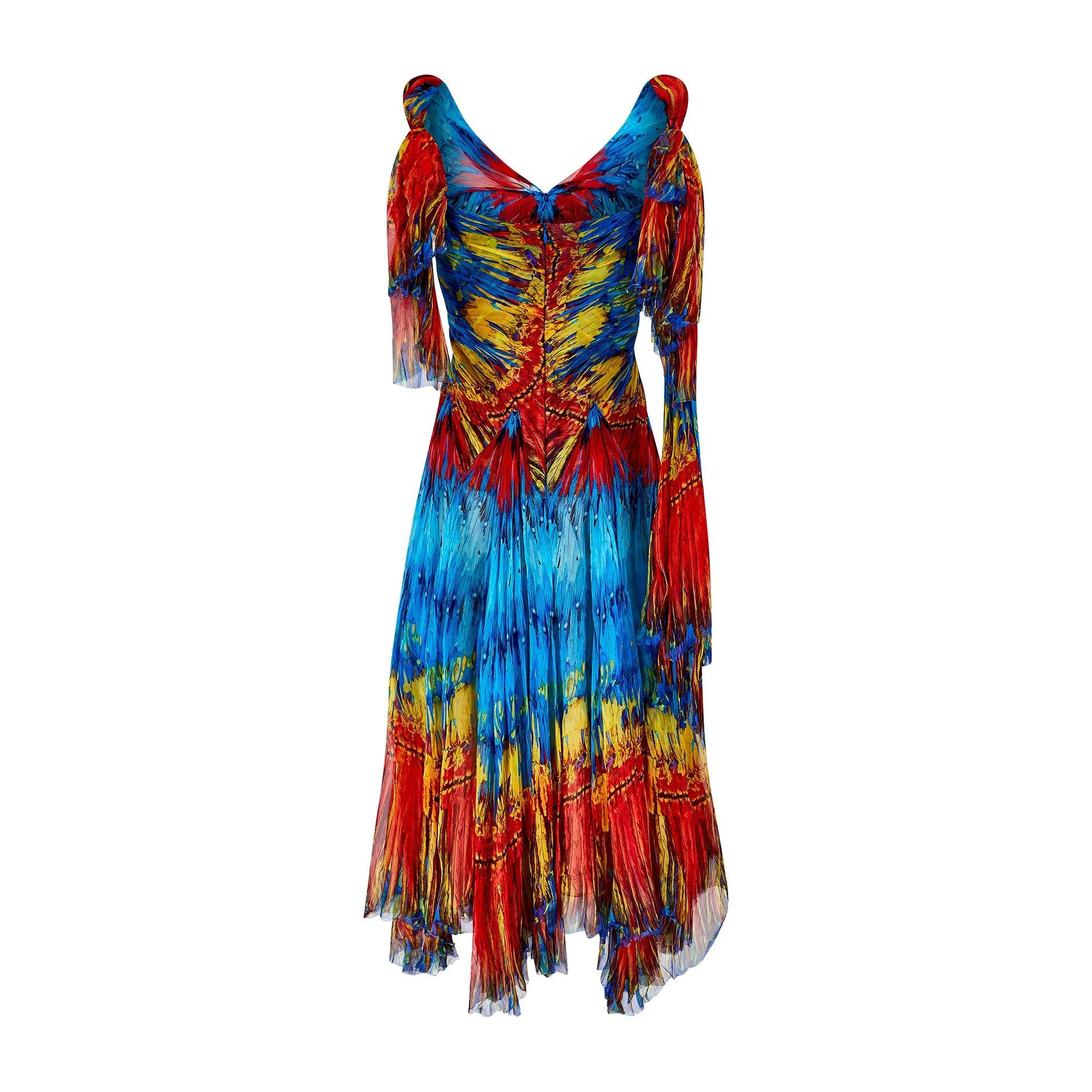 Blue 2003 Runway Alexander McQueen Irere Feather Print Dress For Sale