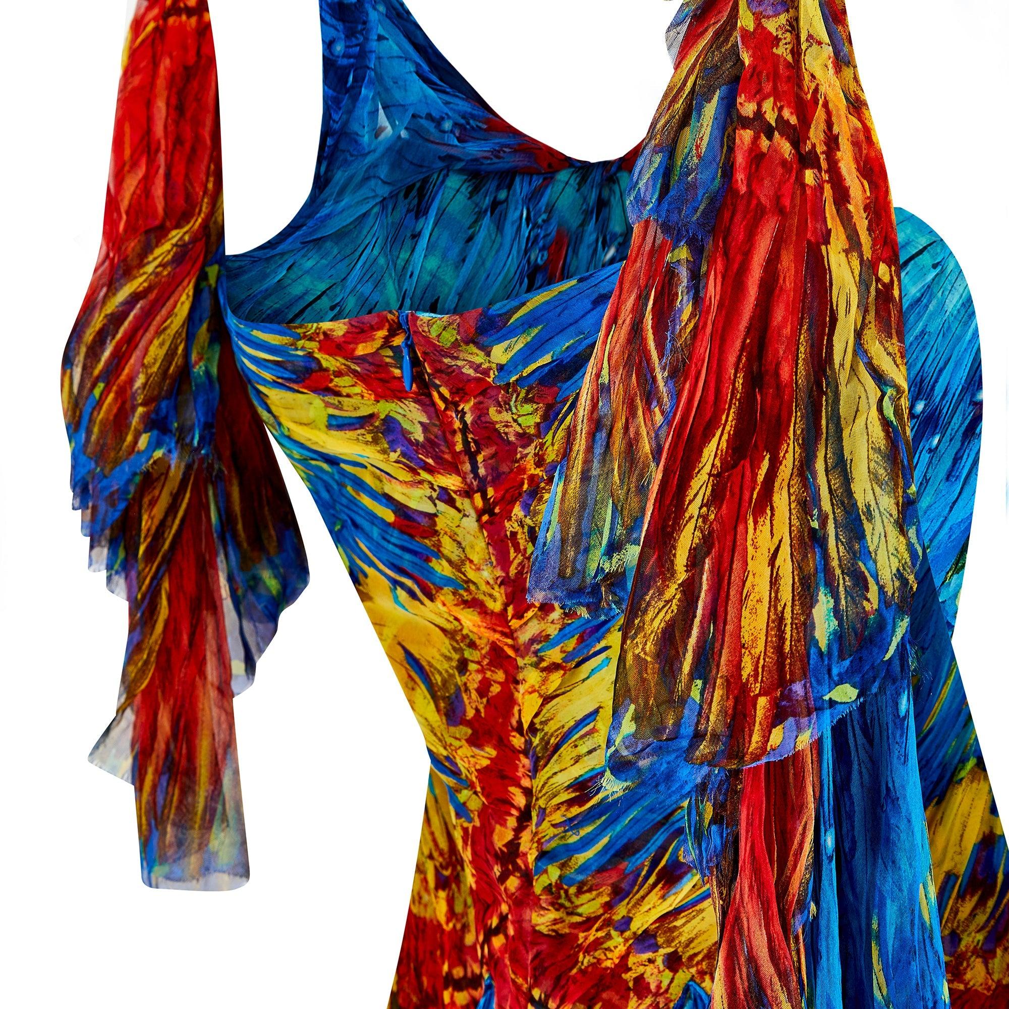 Women's 2003 Runway Alexander McQueen Irere Feather Print Dress For Sale