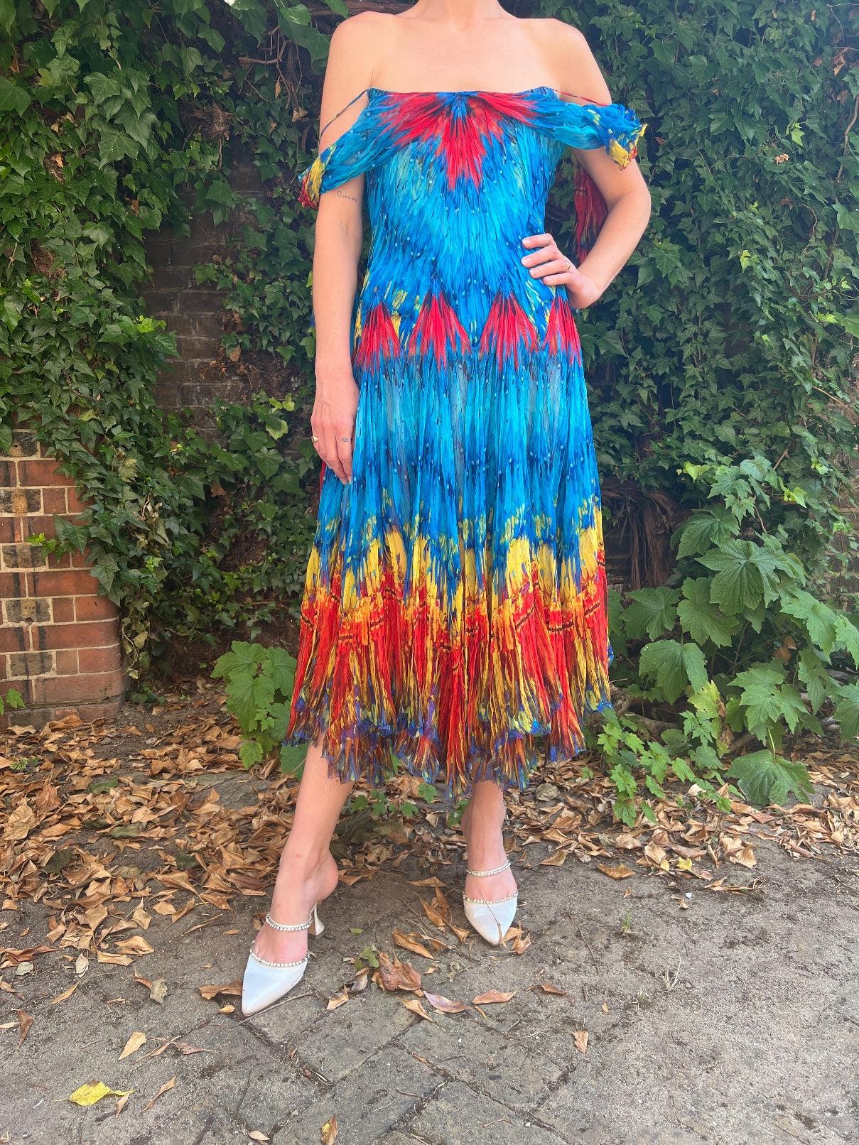 2003 Runway Alexander McQueen Irere Feather Print Dress For Sale 2
