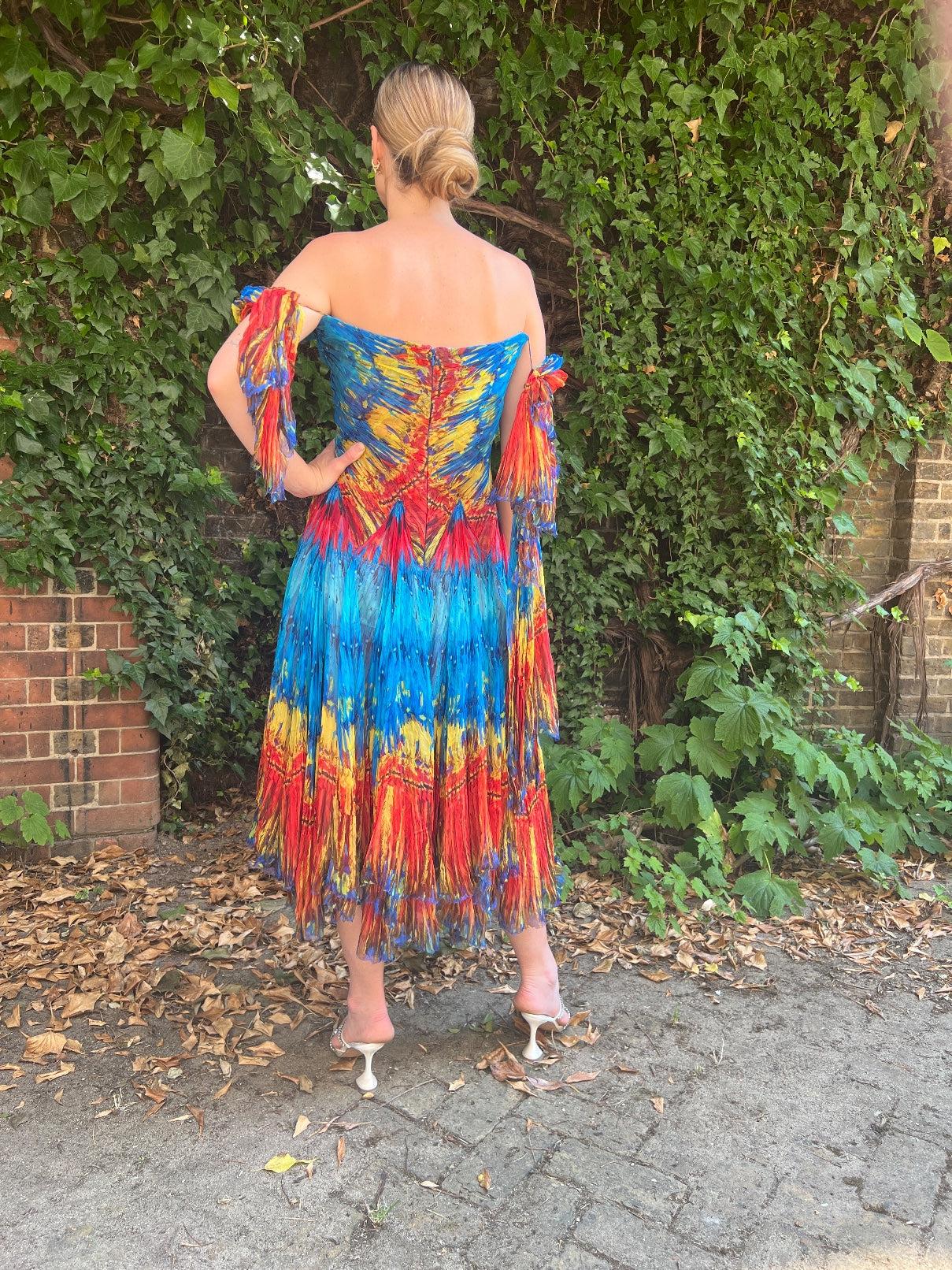 2003 Runway Alexander McQueen Irere Feather Print Dress For Sale 3