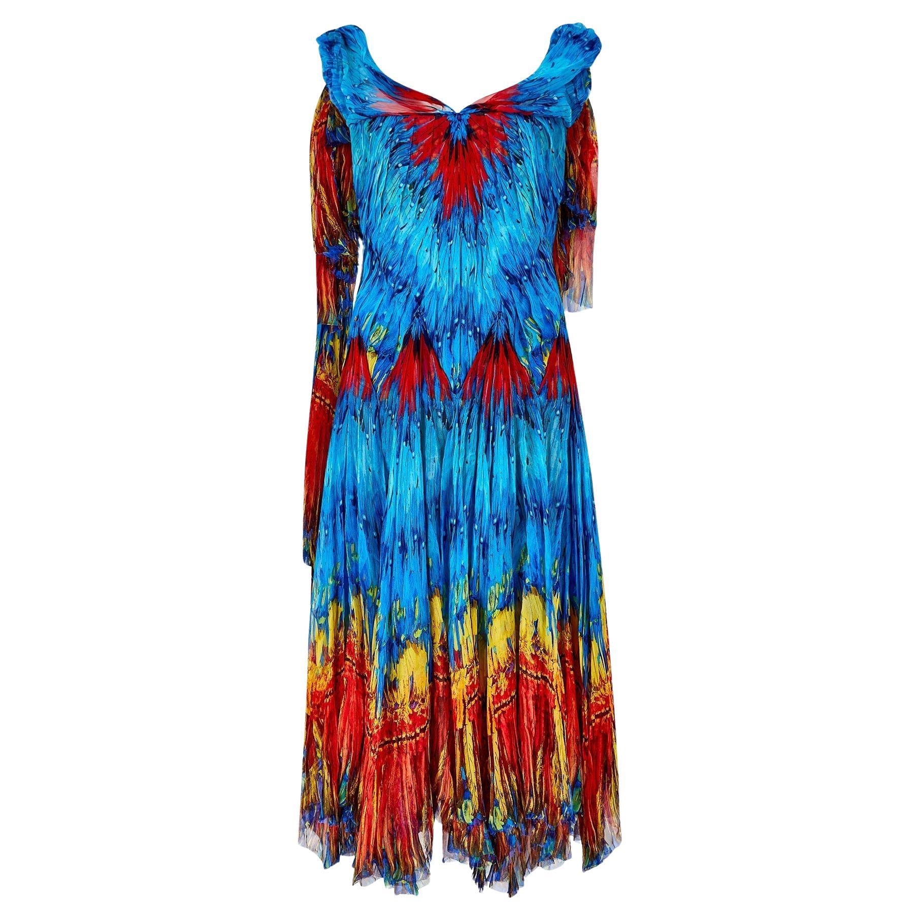 2003 Runway Alexander McQueen Irere Feather Print Dress For Sale