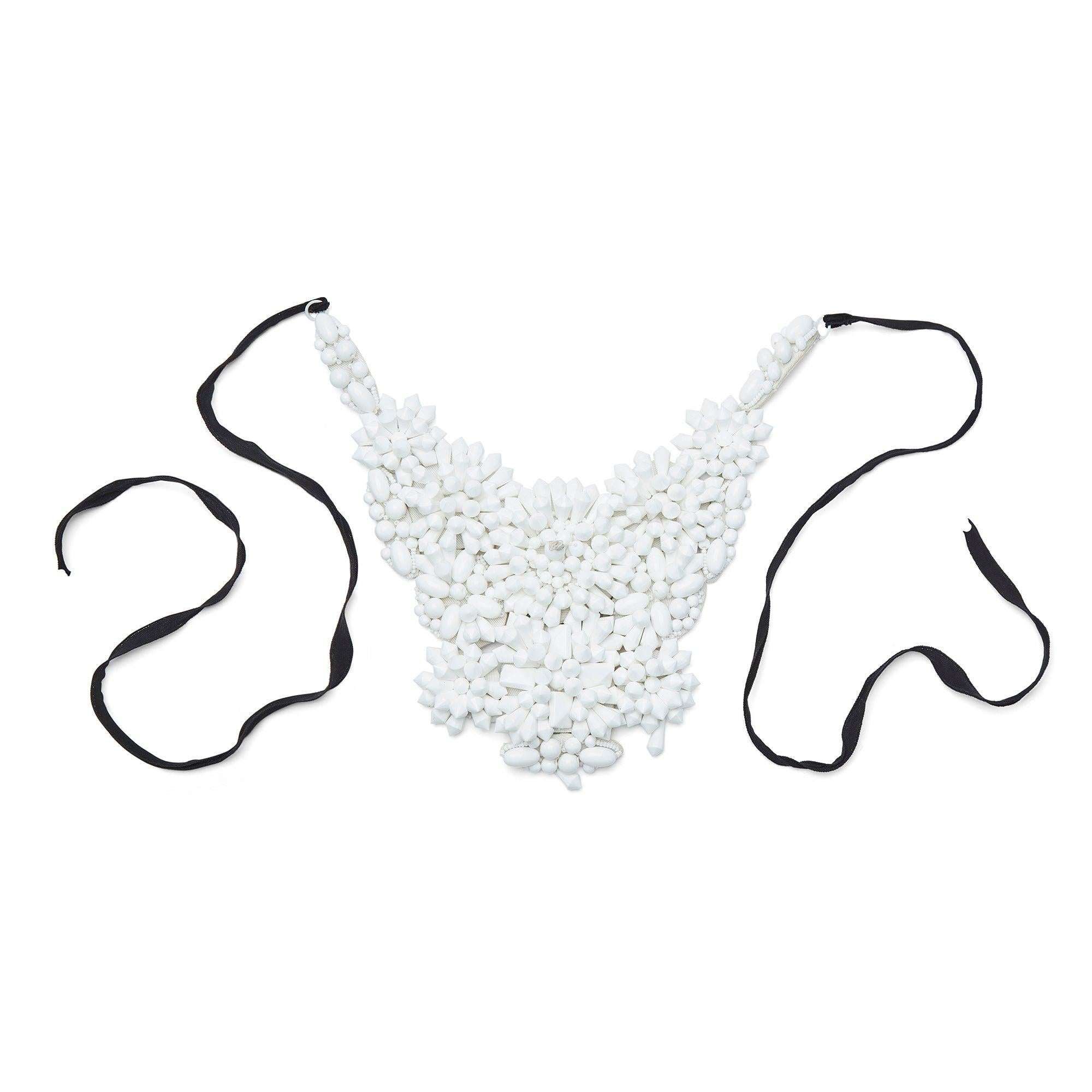 2003 Runway Documented Prada White Beaded Bib Necklace In Excellent Condition For Sale In London, GB
