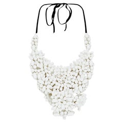 2003 Runway Documented Prada White Beaded Bib Necklace