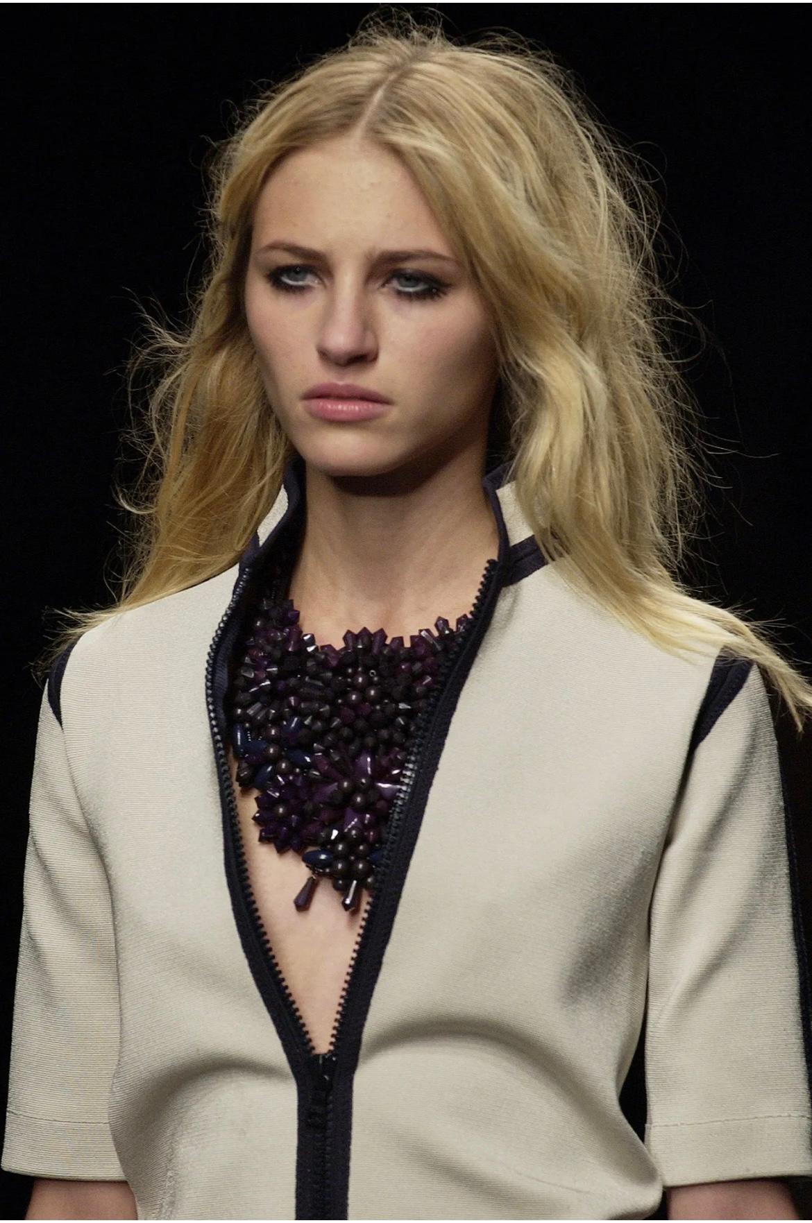 2003 Runway Documented Prada White Beaded Bib Necklace For Sale 3