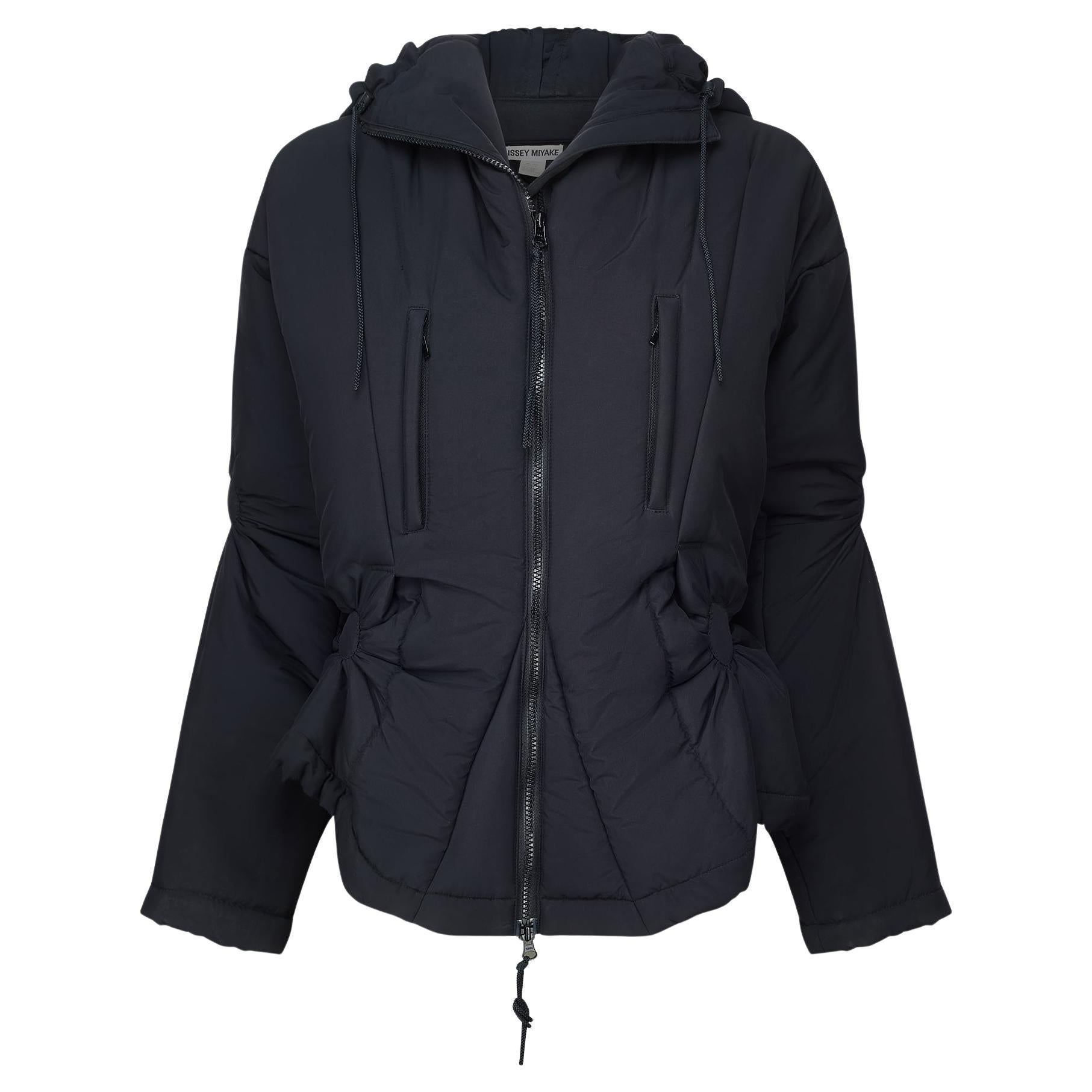 2003 Runway Issey Miyake Black Puffer Jacket with Ruched Design